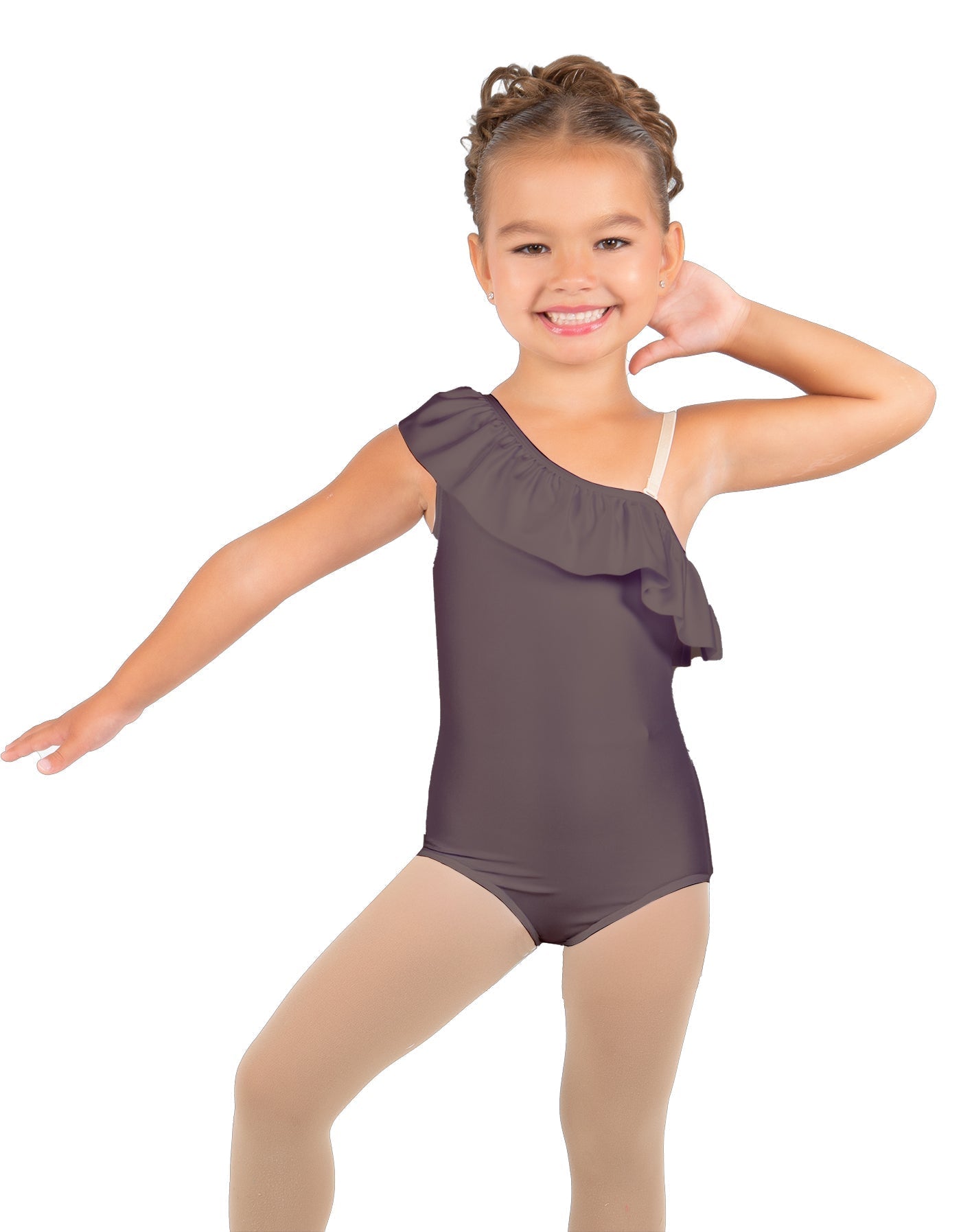 Solid Lycra One Shoulder w Ruffle Leotard