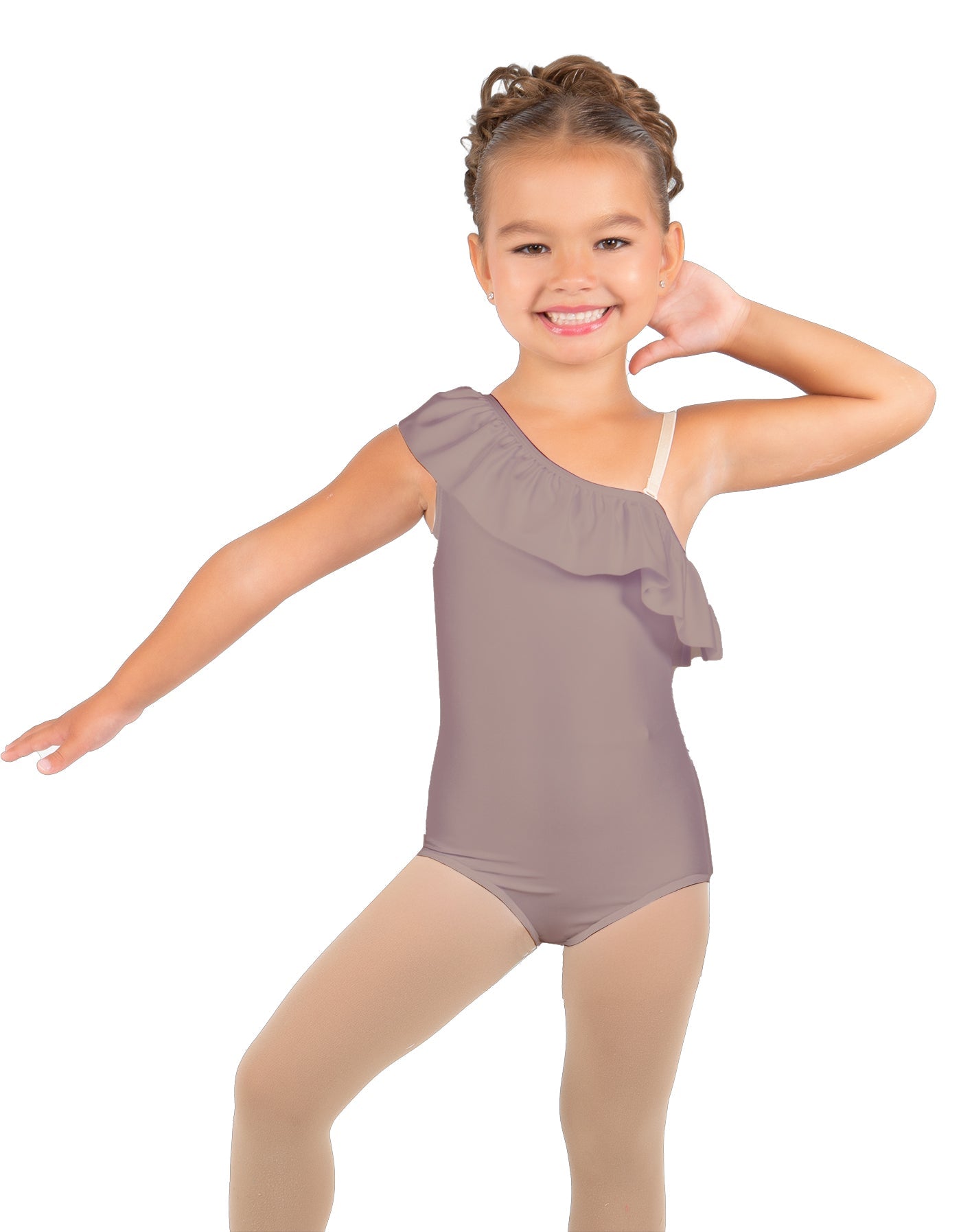 Solid Lycra One Shoulder w Ruffle Leotard