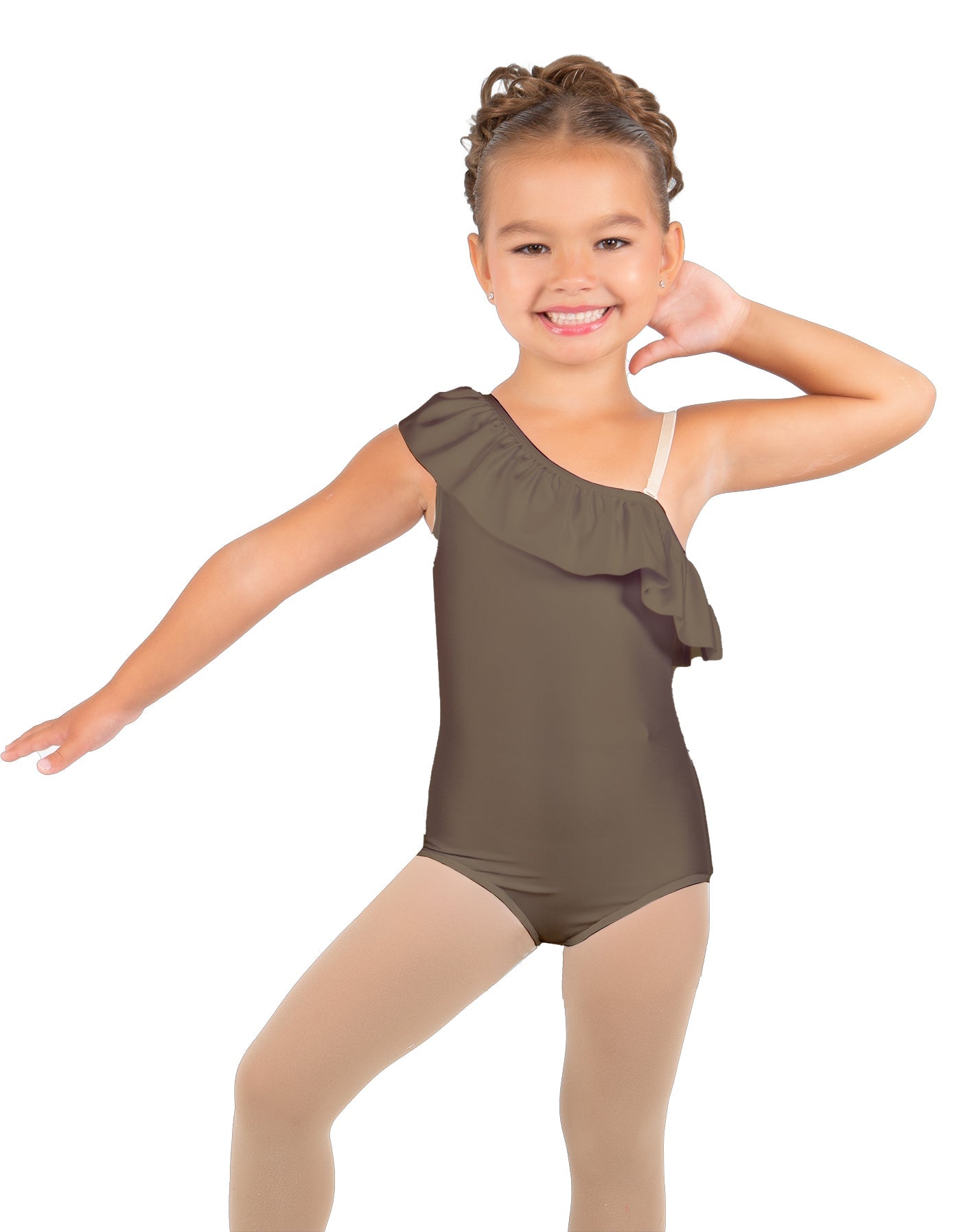 Solid Lycra One Shoulder w Ruffle Leotard