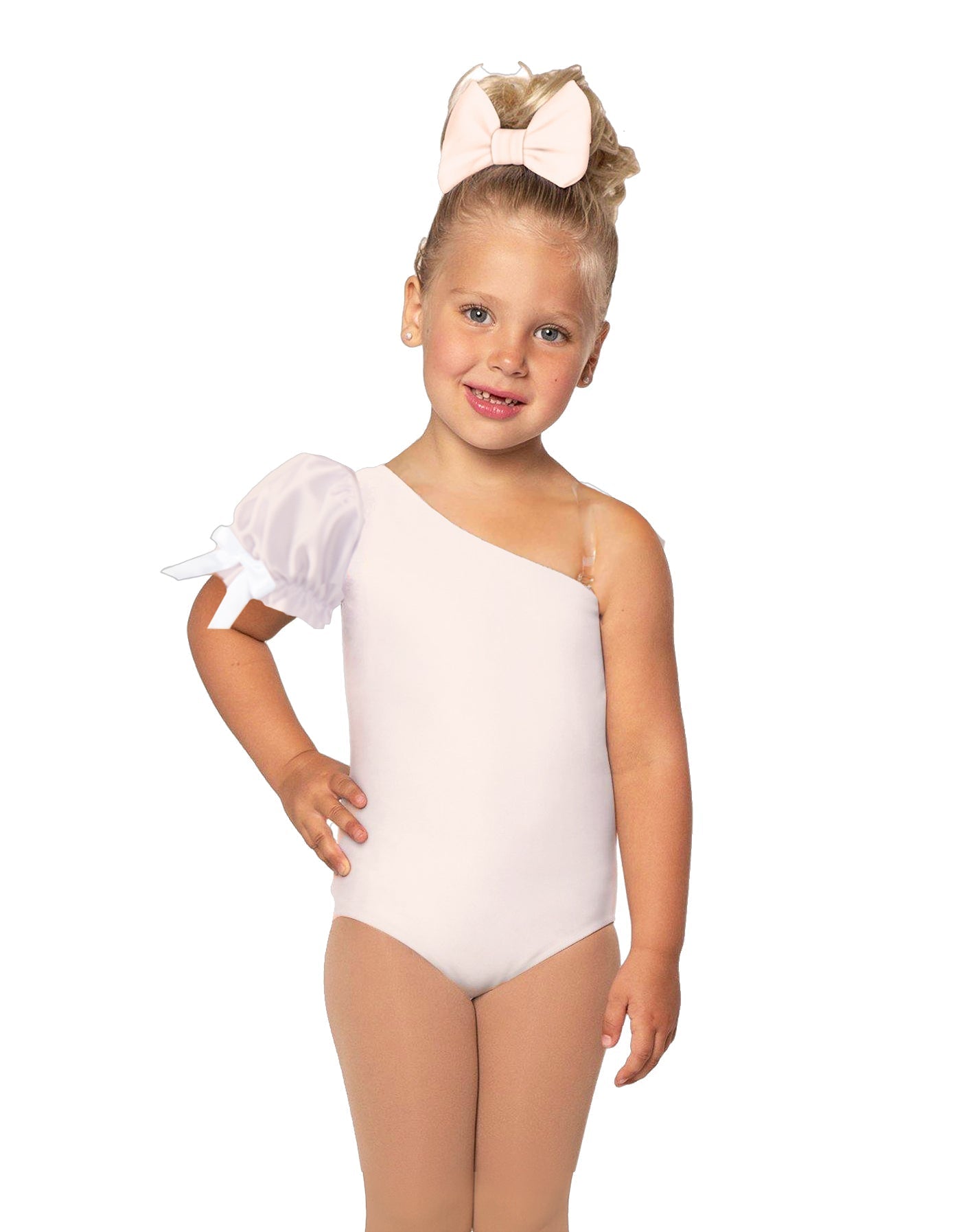 Solid Lycra One Shoulder Puff Sleeve Leotard