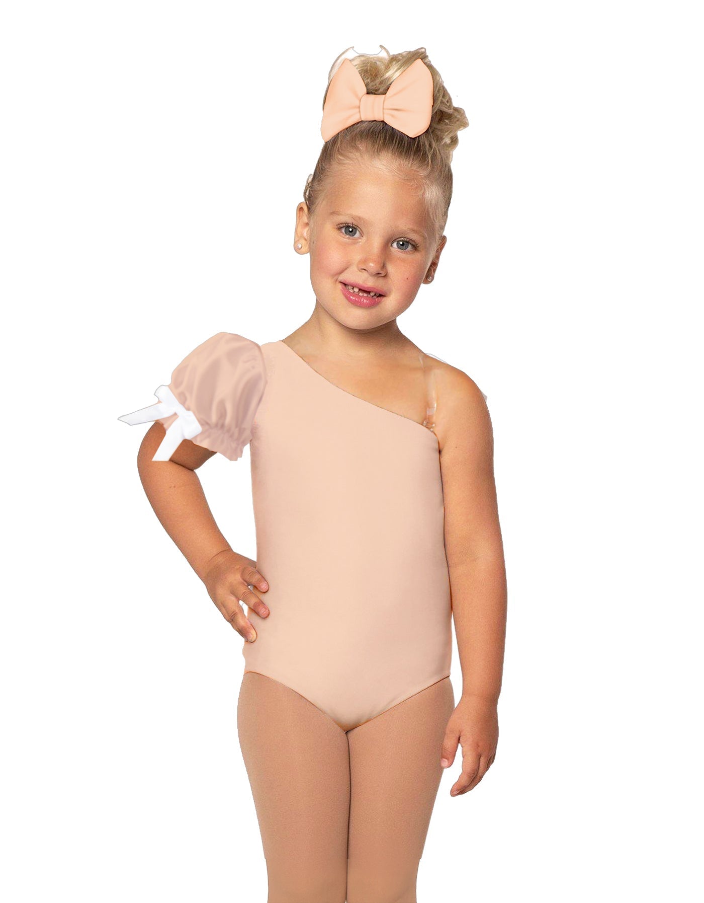Solid Lycra One Shoulder Puff Sleeve Leotard