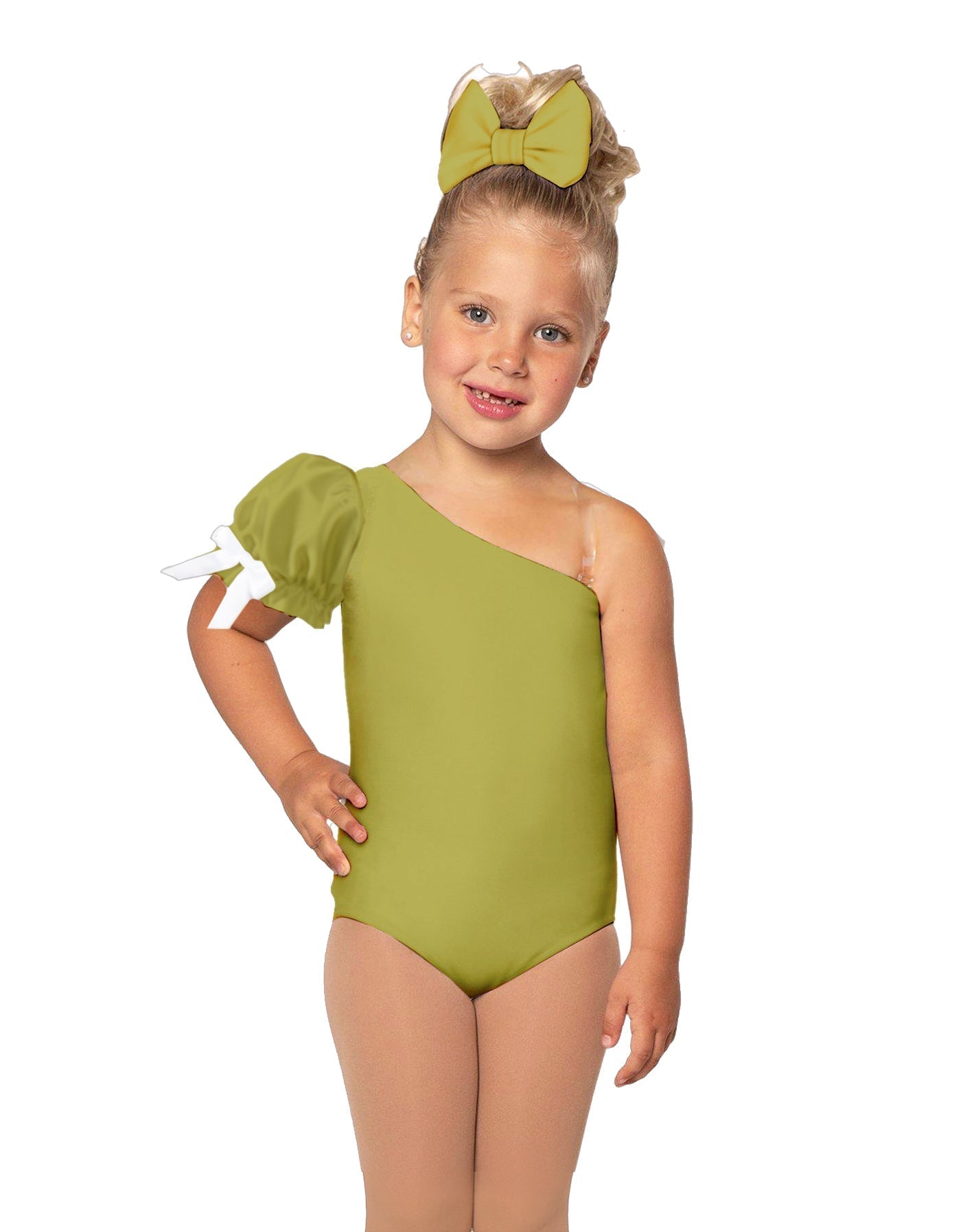 Solid Lycra One Shoulder Puff Sleeve Leotard