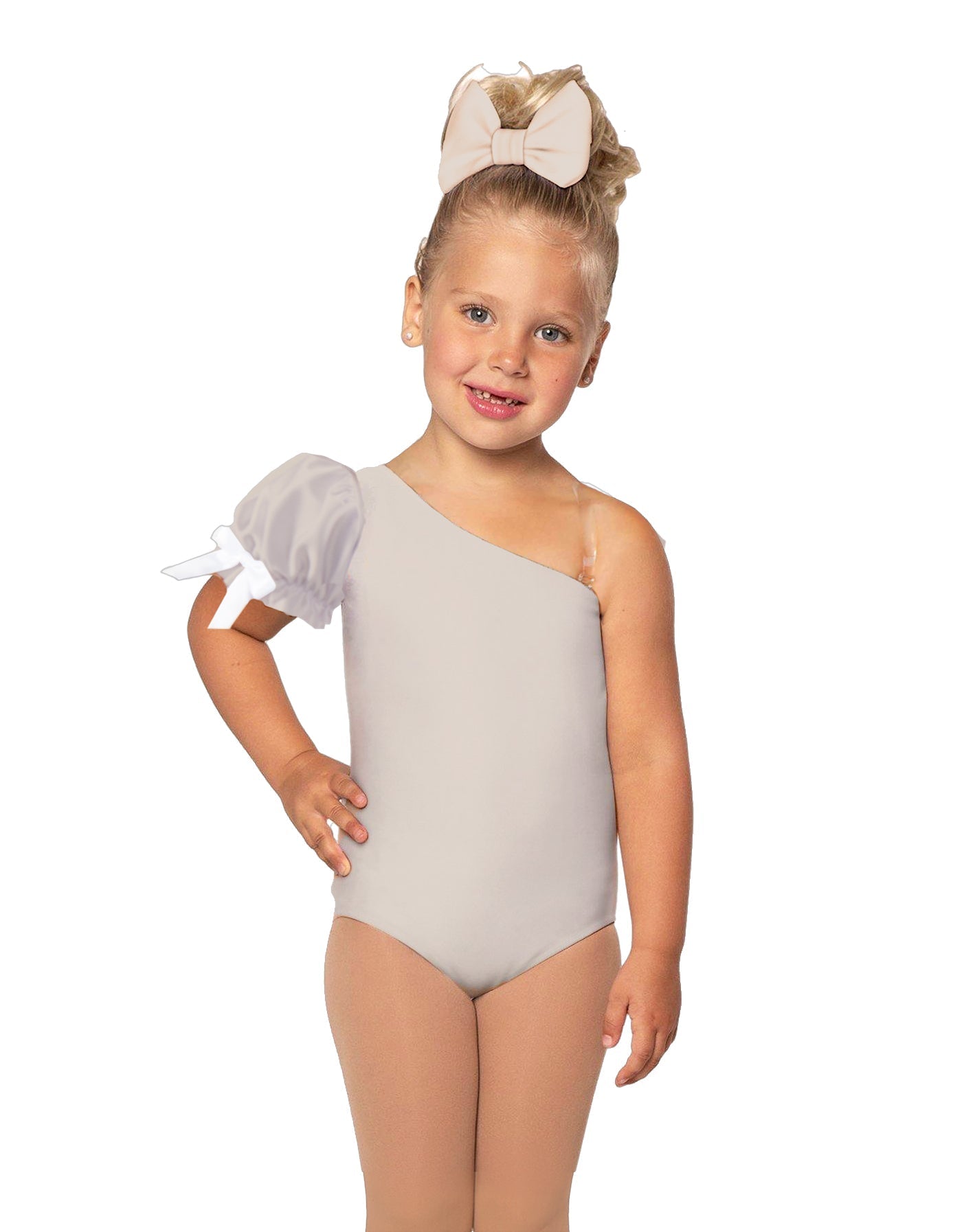 Solid Lycra One Shoulder Puff Sleeve Leotard