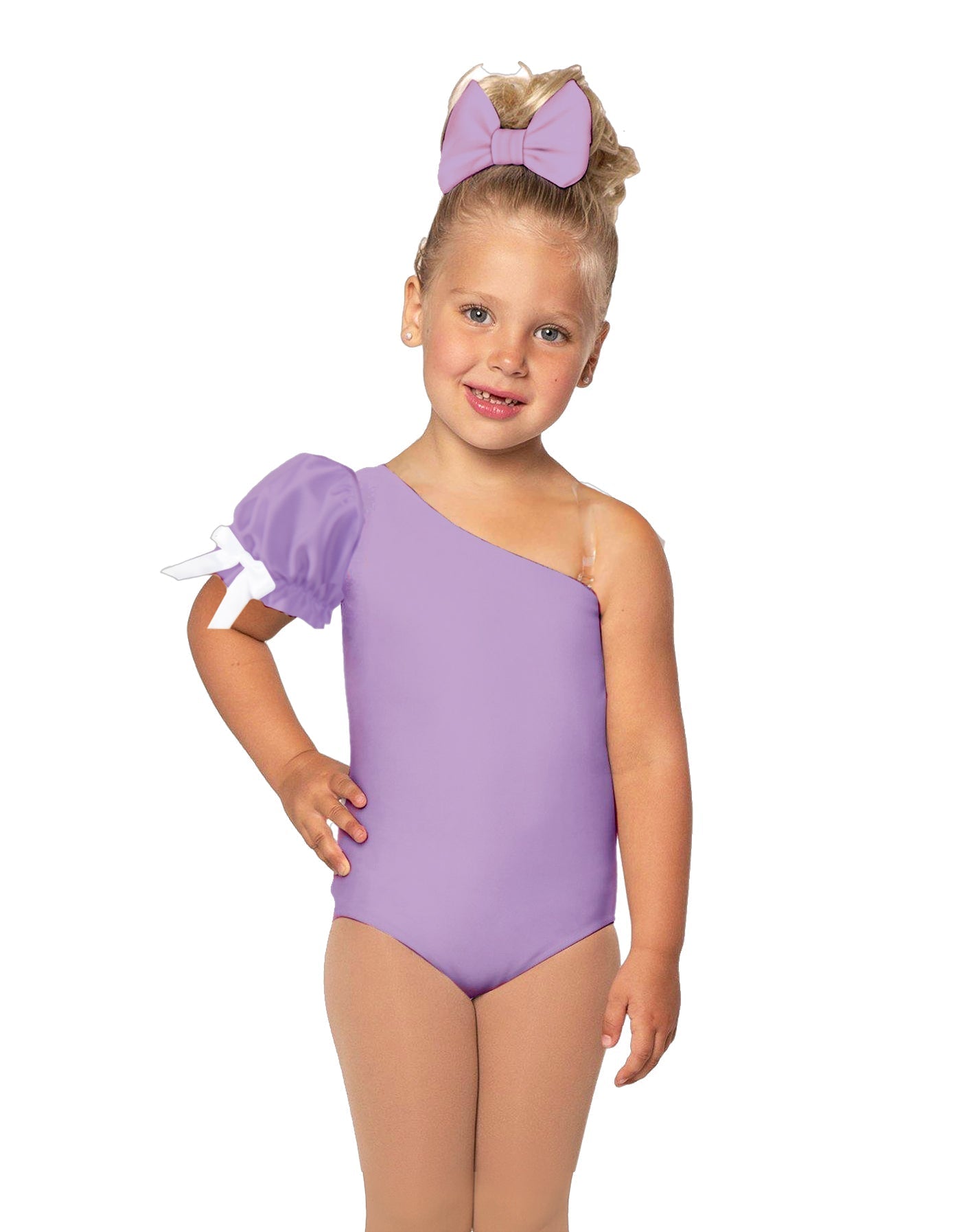 Solid Lycra One Shoulder Puff Sleeve Leotard