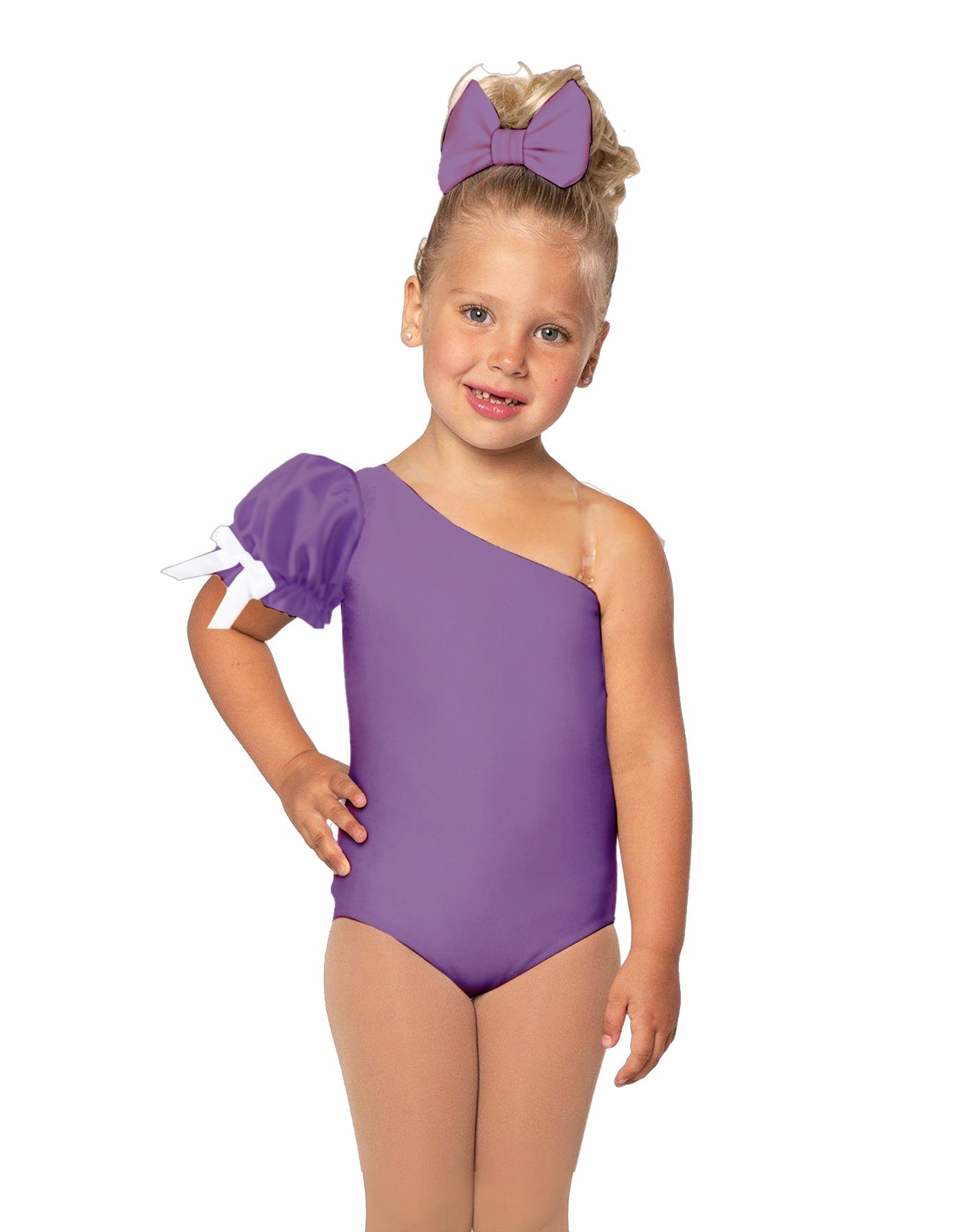 Solid Lycra One Shoulder Puff Sleeve Leotard