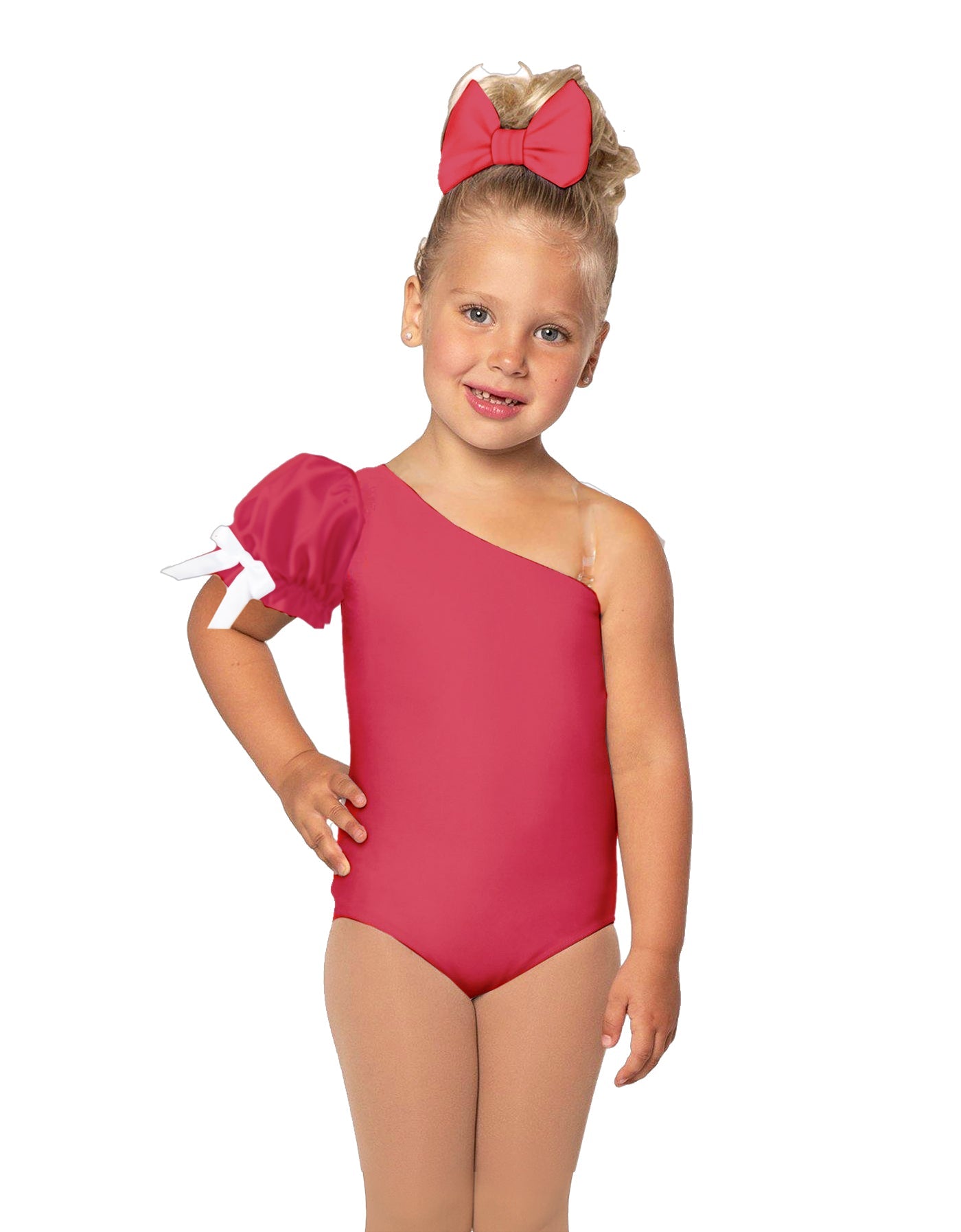 Solid Lycra One Shoulder Puff Sleeve Leotard