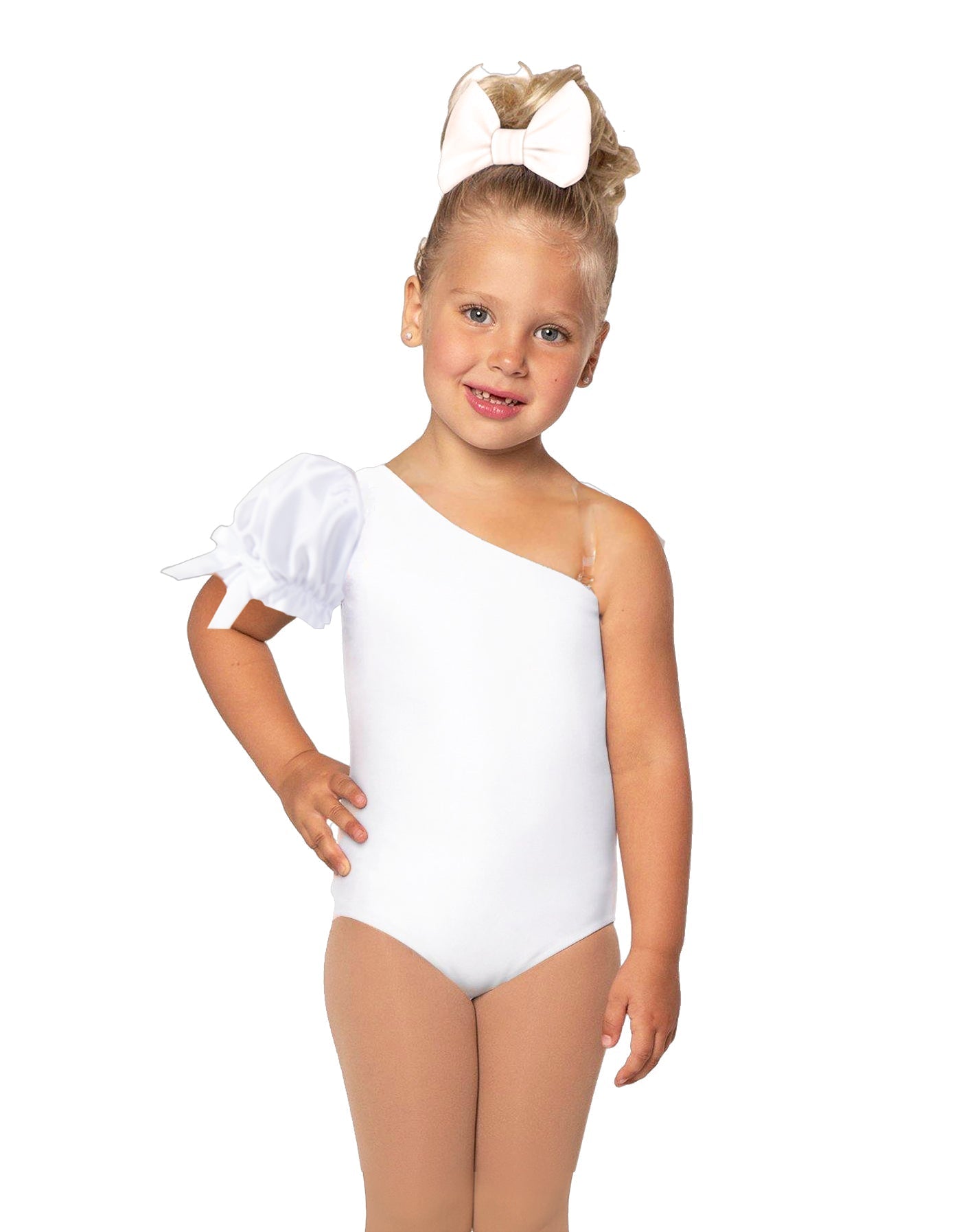 Solid Lycra One Shoulder Puff Sleeve Leotard