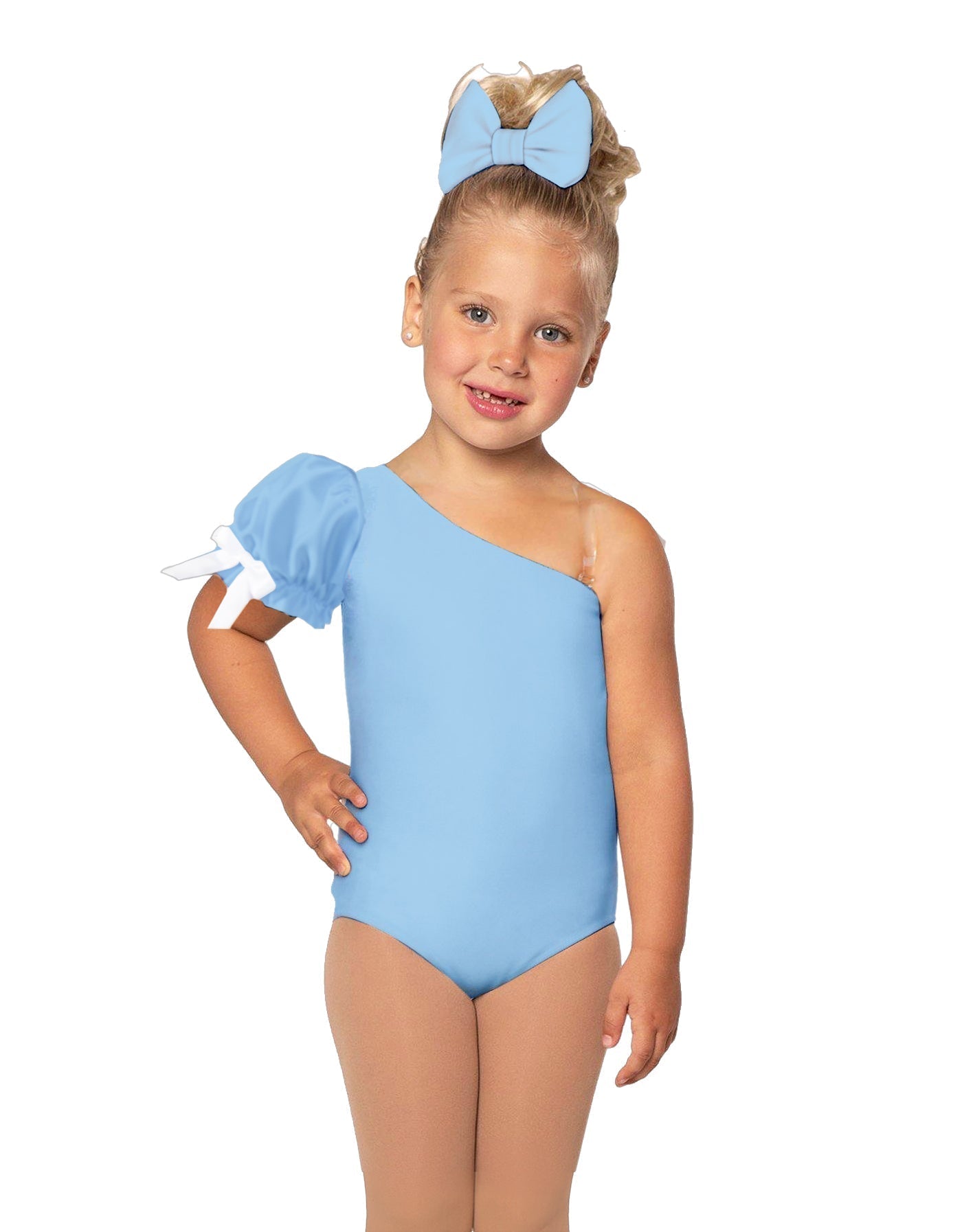 Solid Lycra One Shoulder Puff Sleeve Leotard