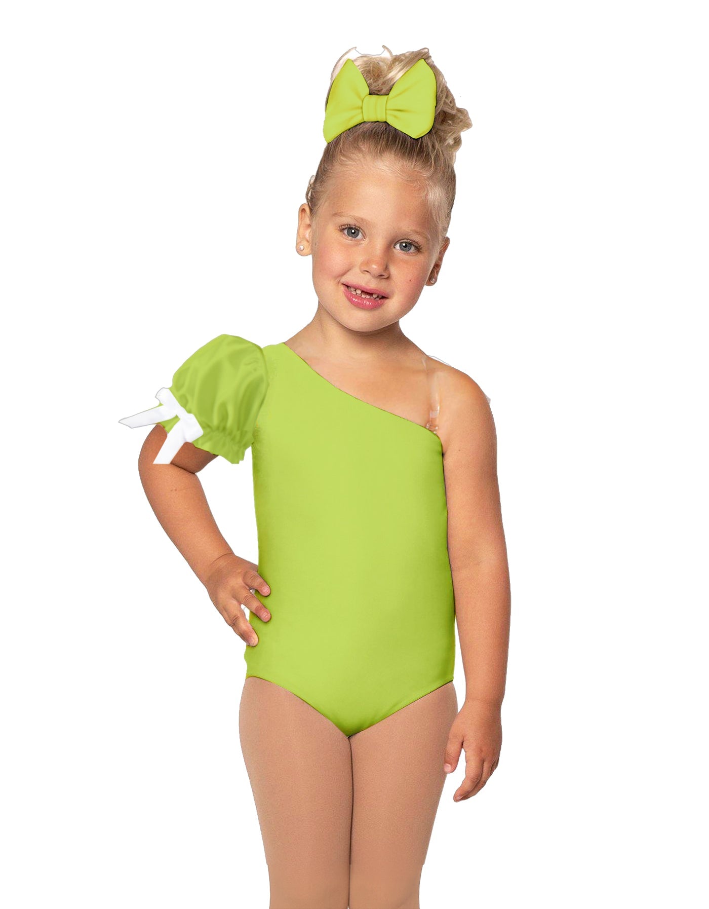 Solid Lycra One Shoulder Puff Sleeve Leotard