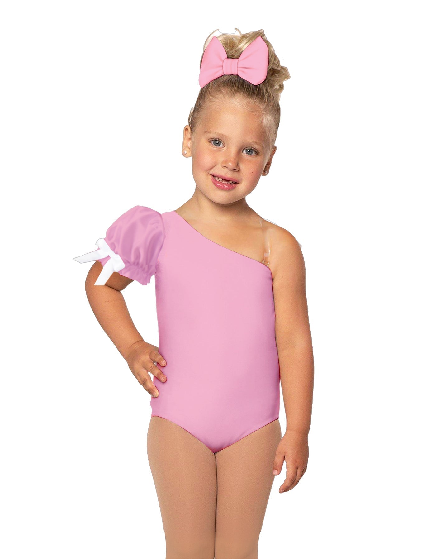 Solid Lycra One Shoulder Puff Sleeve Leotard