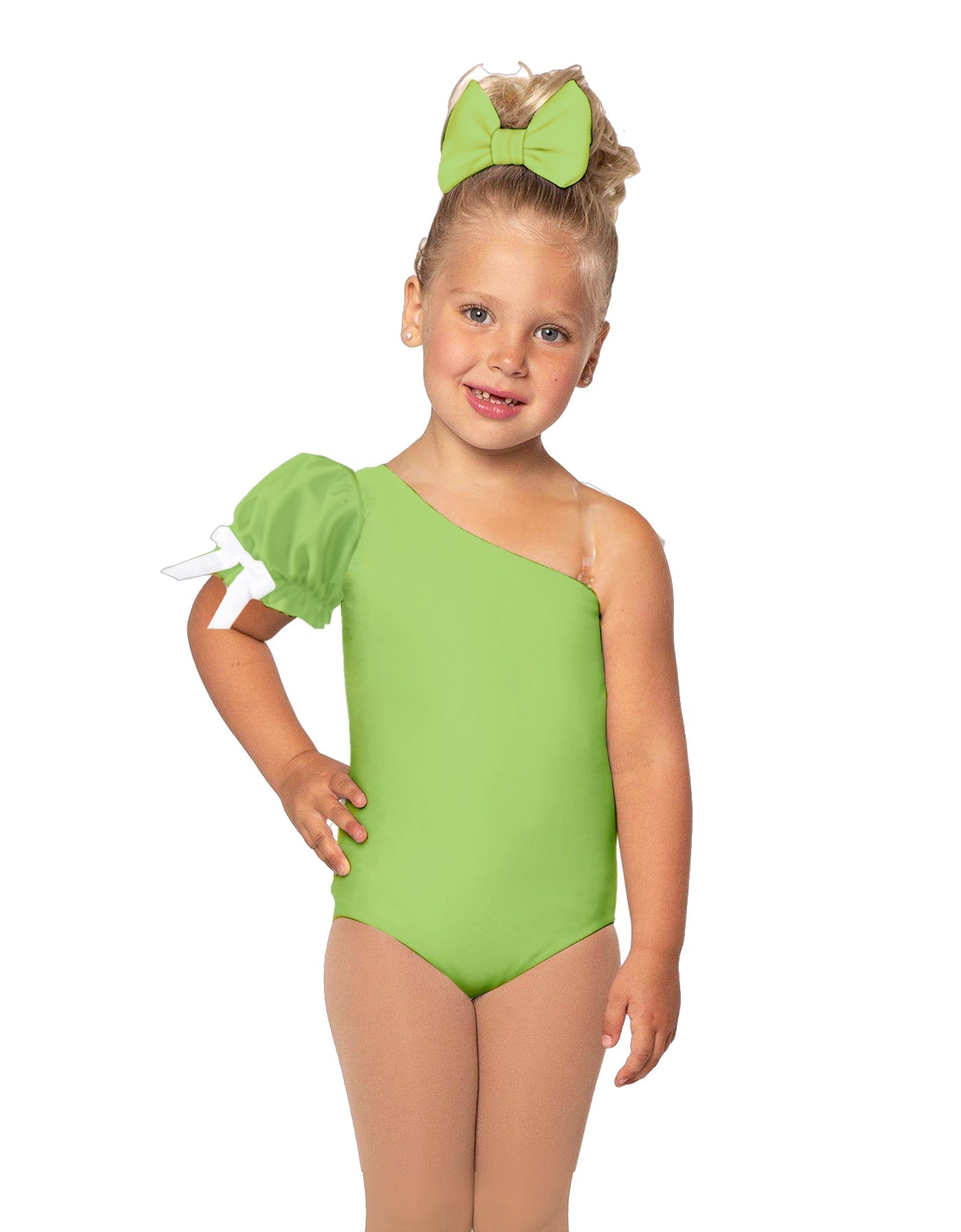 Solid Lycra One Shoulder Puff Sleeve Leotard