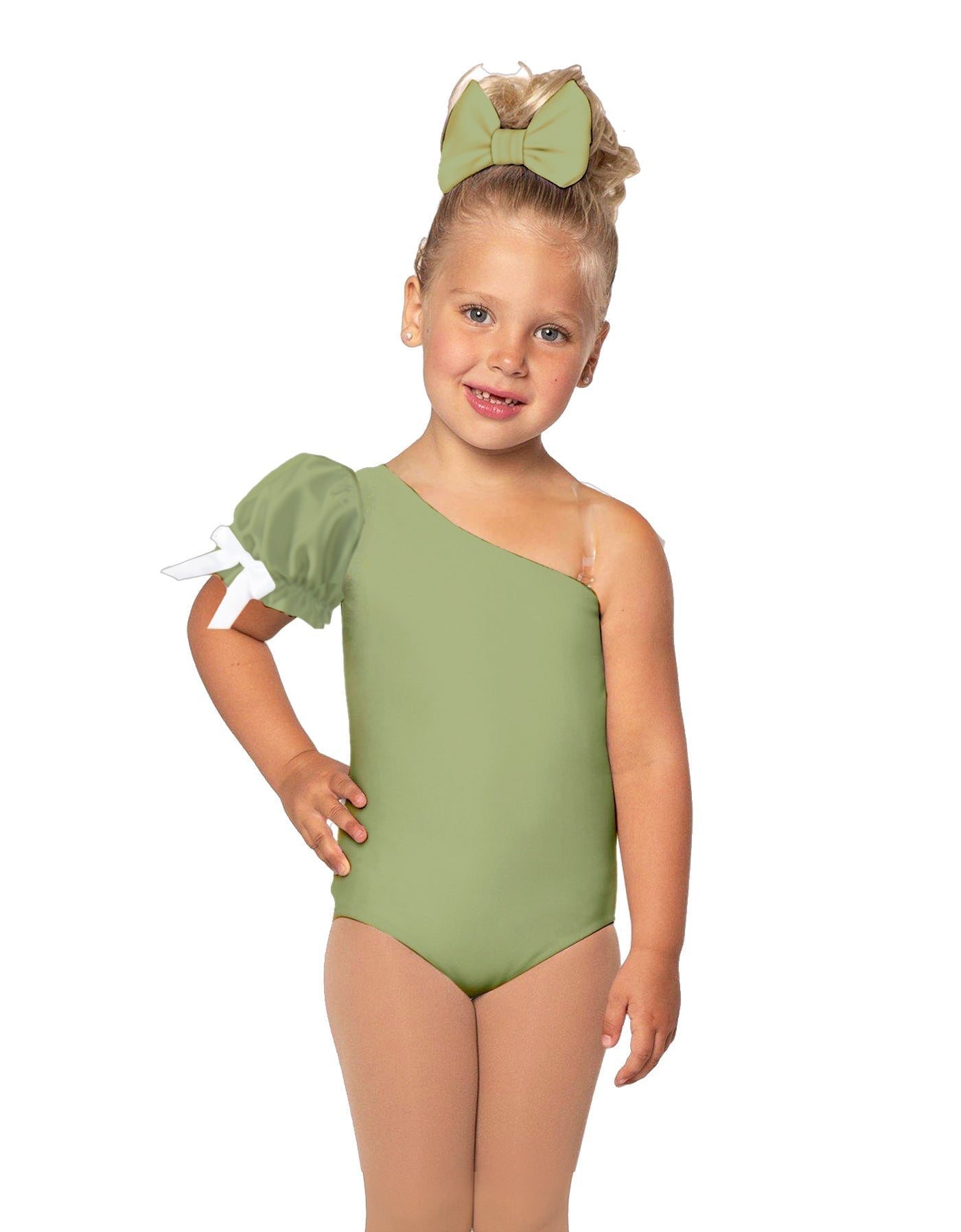 Solid Lycra One Shoulder Puff Sleeve Leotard