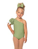 Solid Lycra One Shoulder Puff Sleeve Leotard