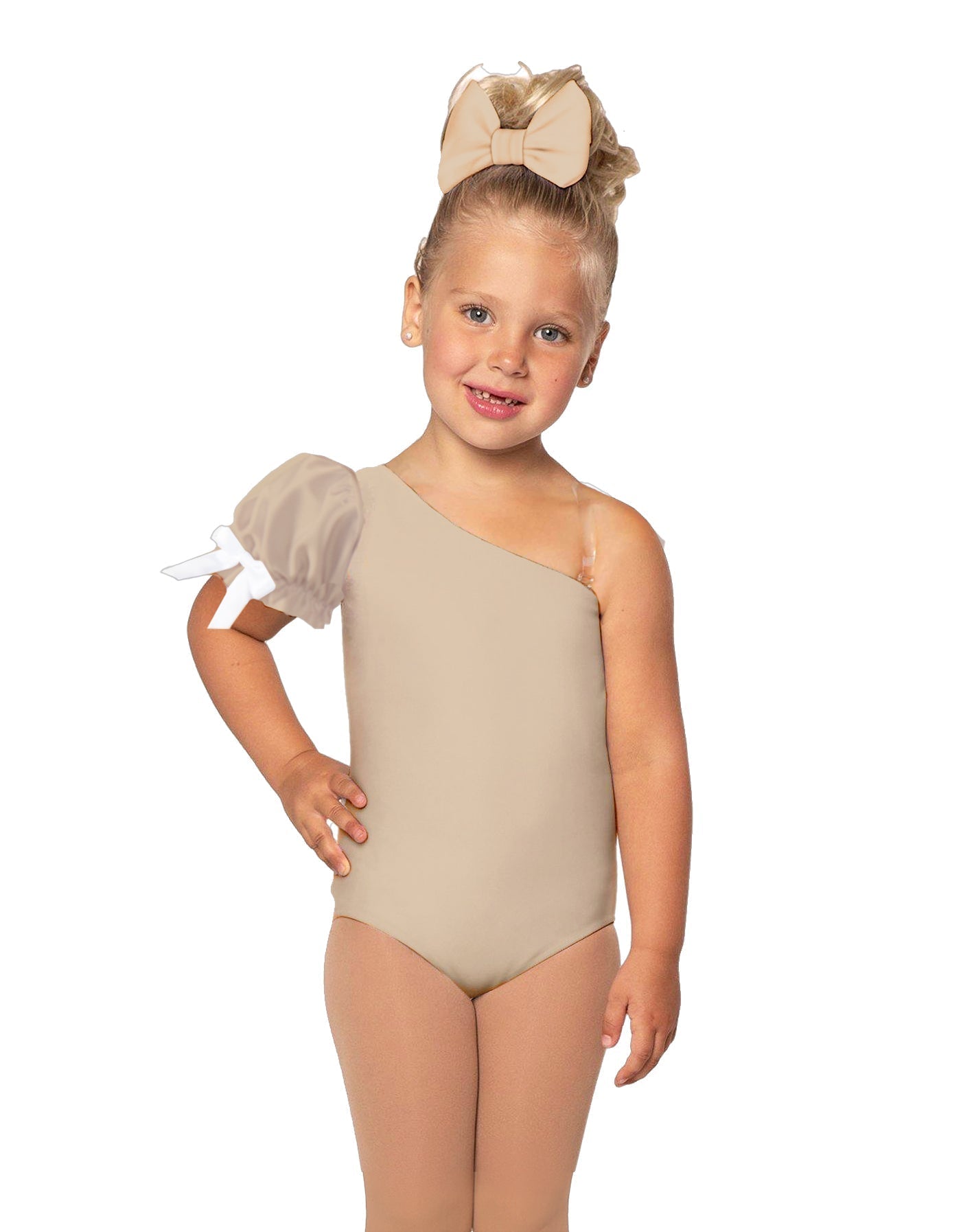 Solid Lycra One Shoulder Puff Sleeve Leotard