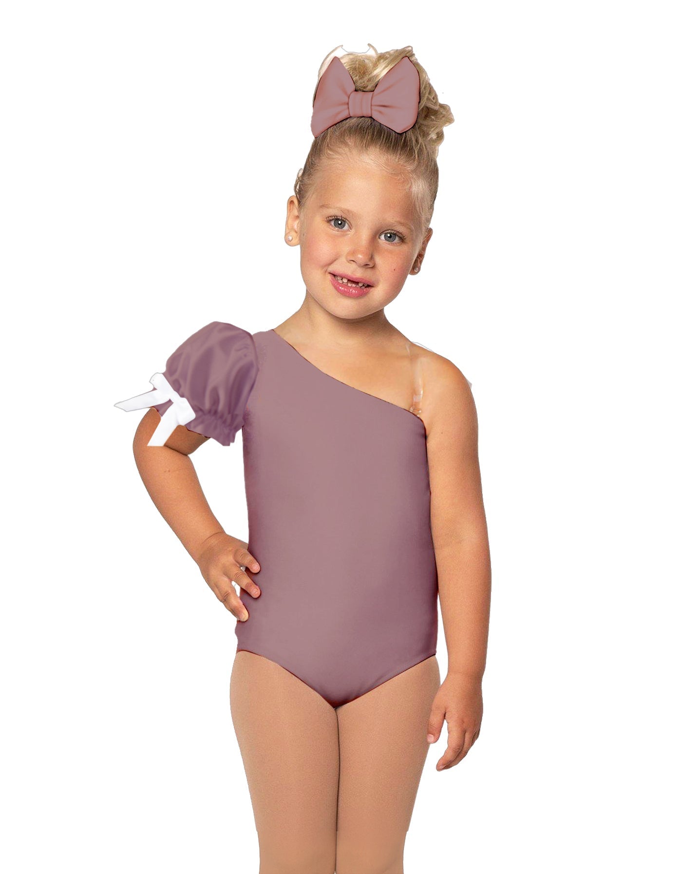 Solid Lycra One Shoulder Puff Sleeve Leotard