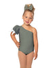 Solid Lycra One Shoulder Puff Sleeve Leotard