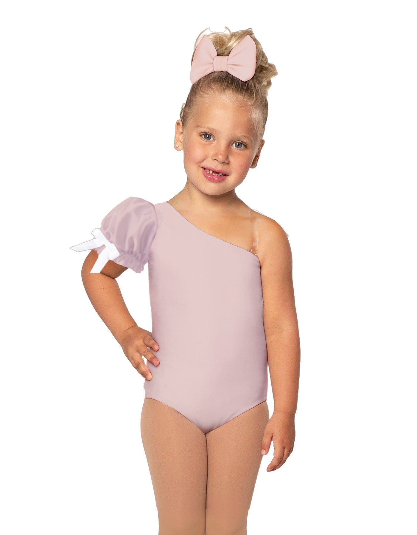 Solid Lycra One Shoulder Puff Sleeve Leotard