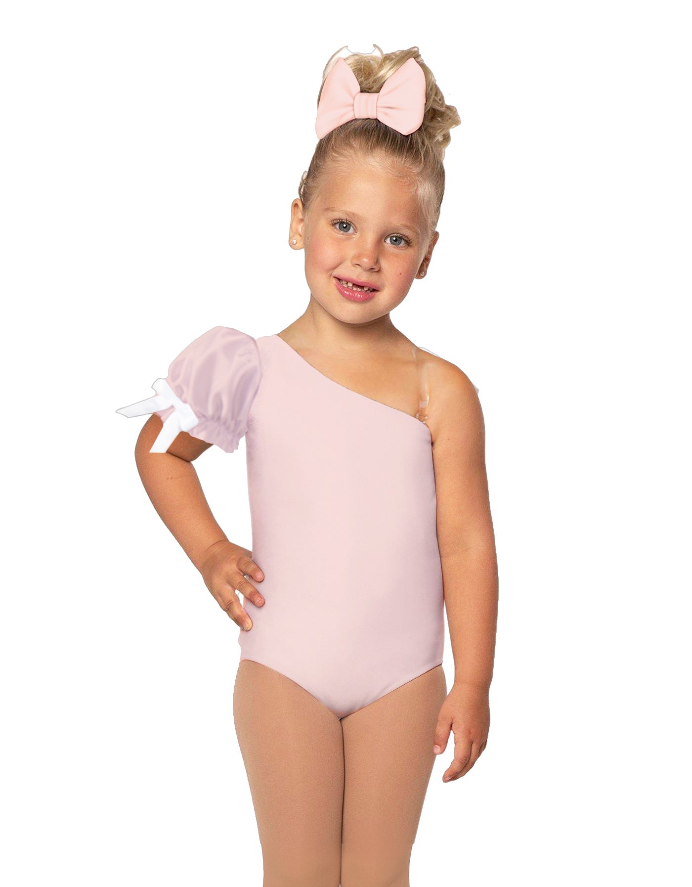 Solid Lycra One Shoulder Puff Sleeve Leotard