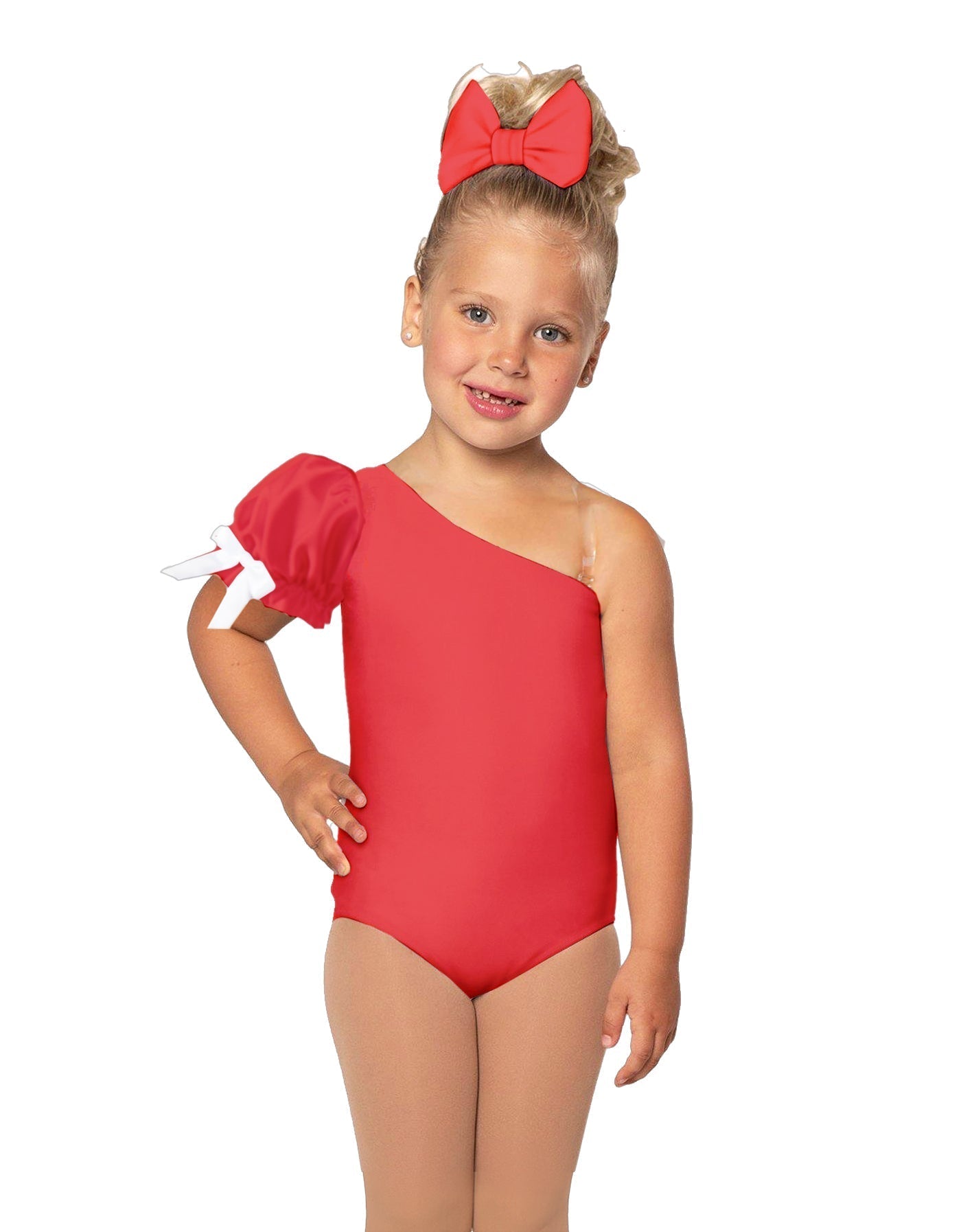 Solid Lycra One Shoulder Puff Sleeve Leotard