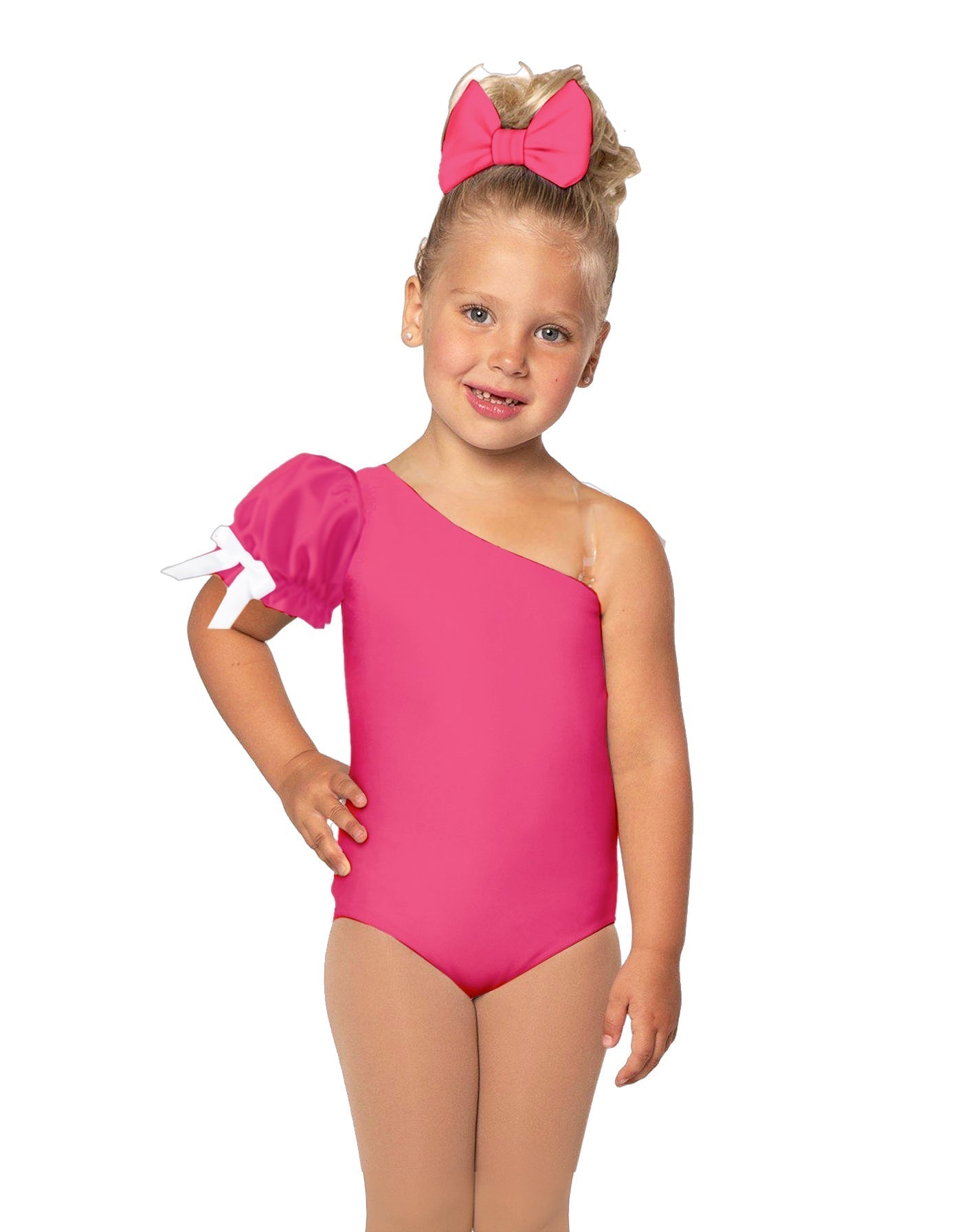 Solid Lycra One Shoulder Puff Sleeve Leotard