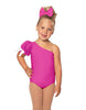 Solid Lycra One Shoulder Puff Sleeve Leotard