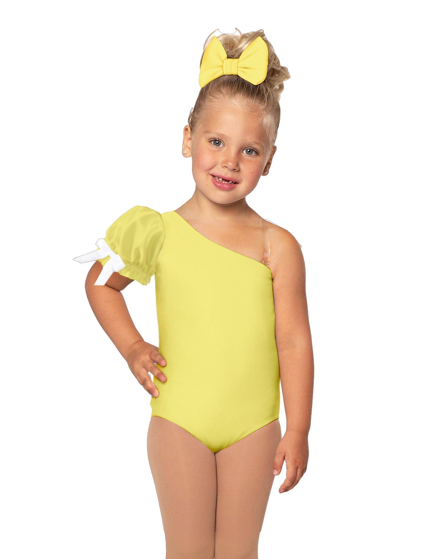 Solid Lycra One Shoulder Puff Sleeve Leotard
