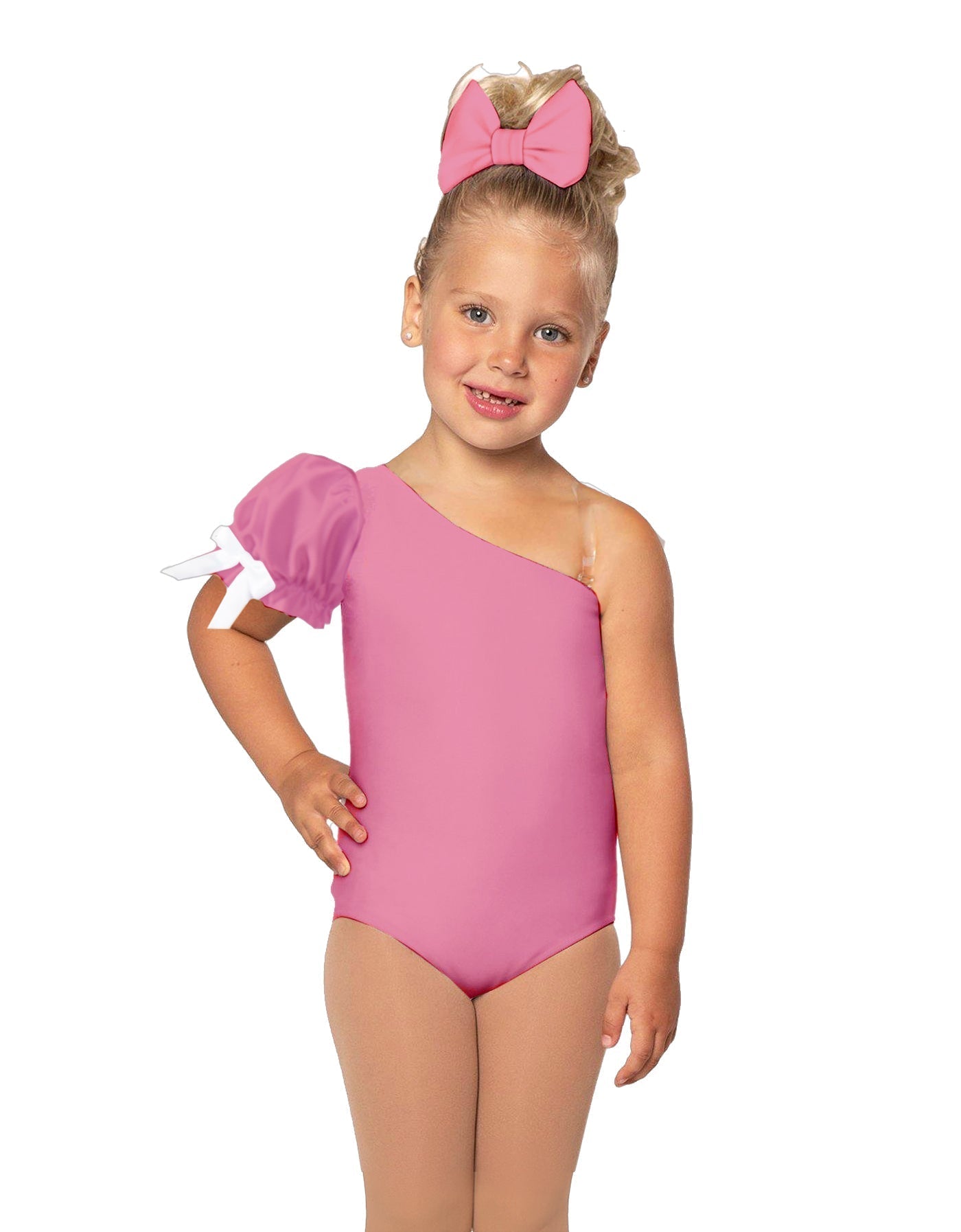 Solid Lycra One Shoulder Puff Sleeve Leotard