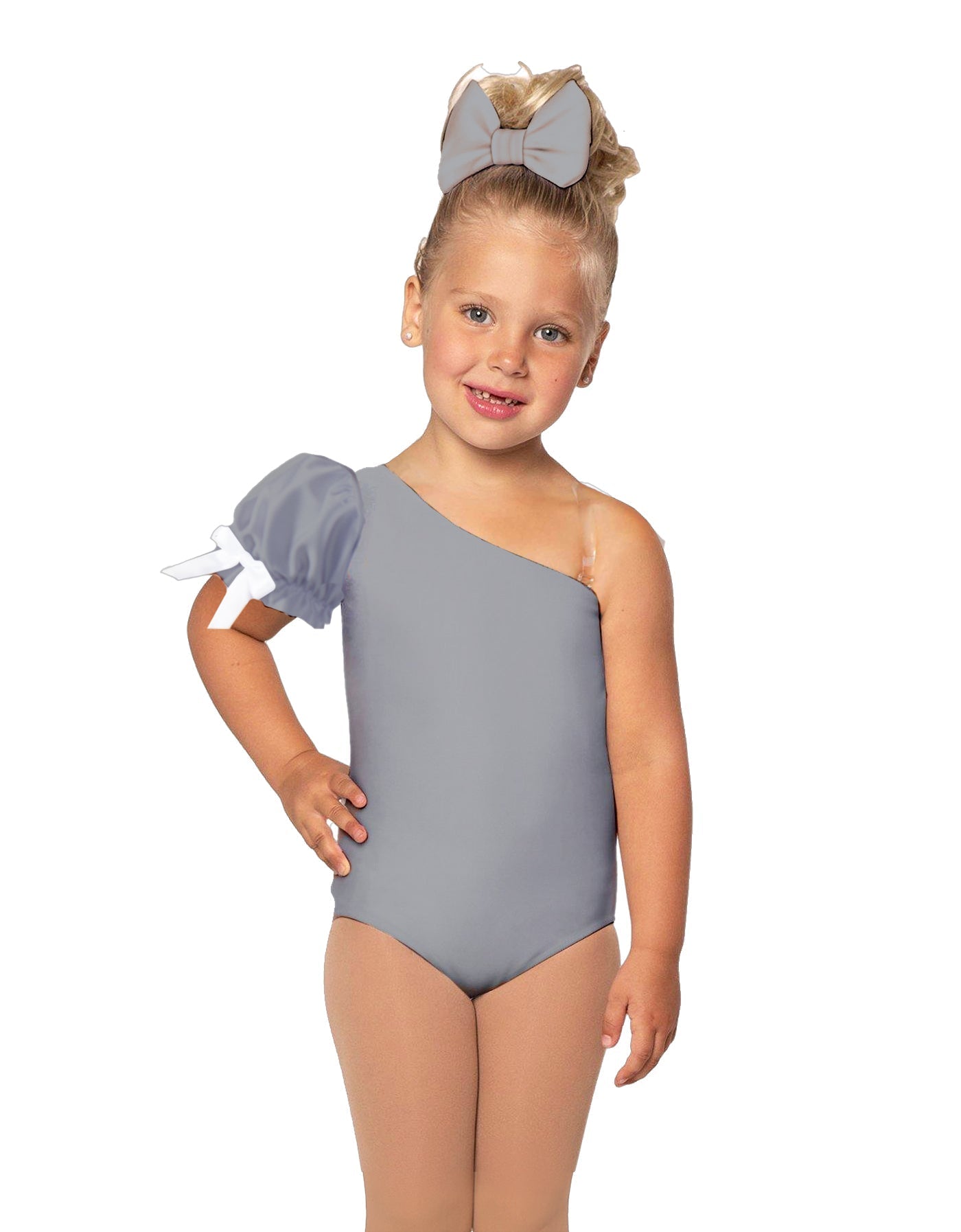 Solid Lycra One Shoulder Puff Sleeve Leotard