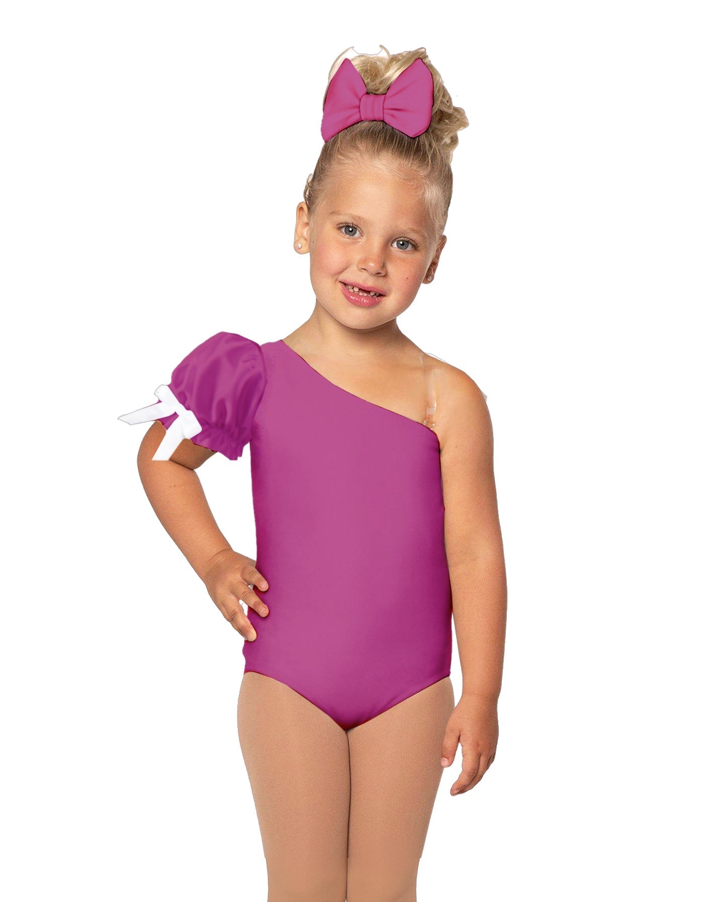 Solid Lycra One Shoulder Puff Sleeve Leotard
