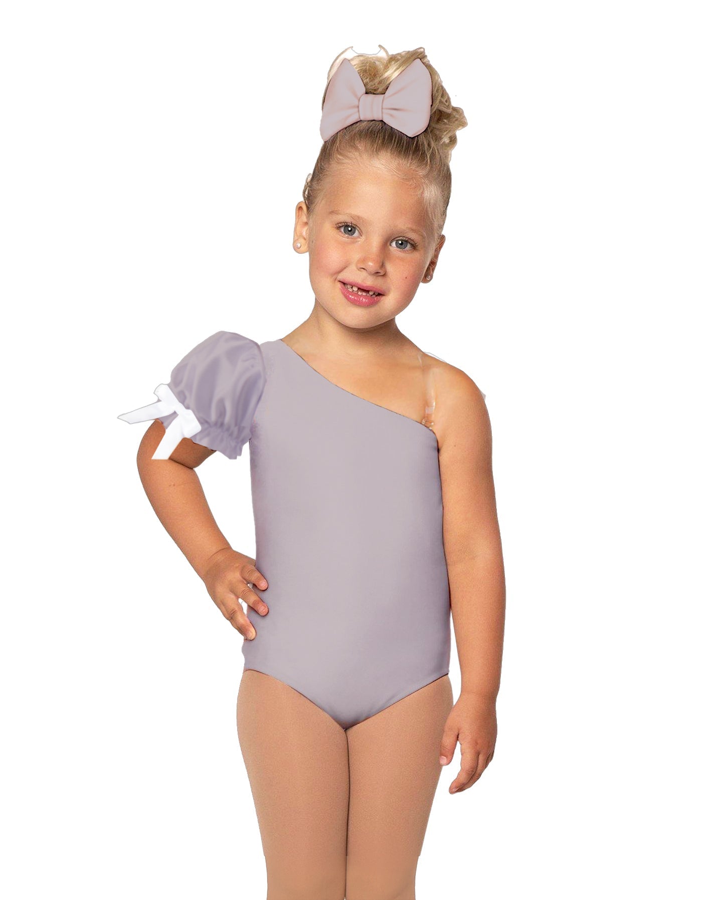 Solid Lycra One Shoulder Puff Sleeve Leotard