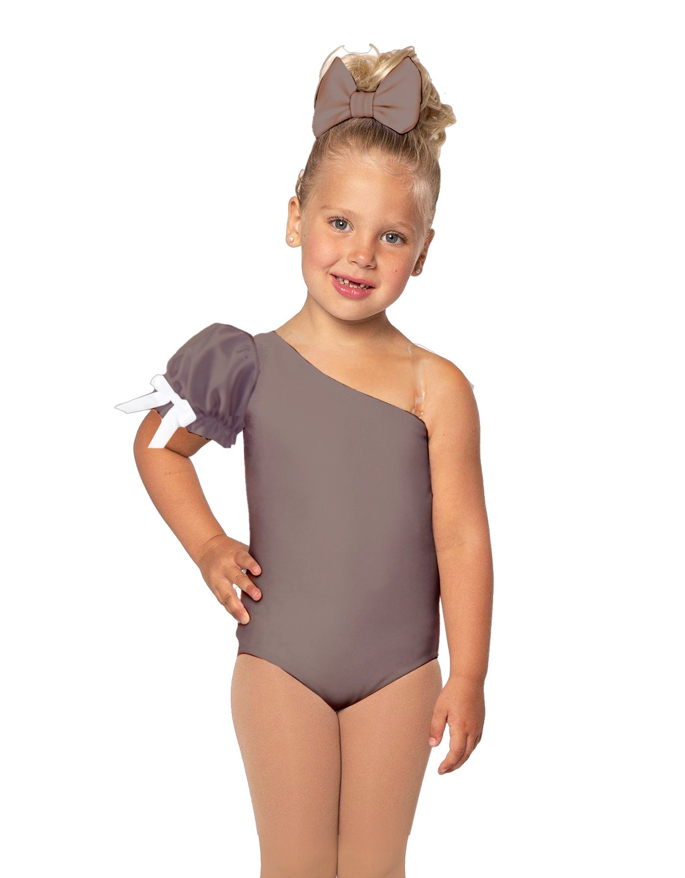 Solid Lycra One Shoulder Puff Sleeve Leotard