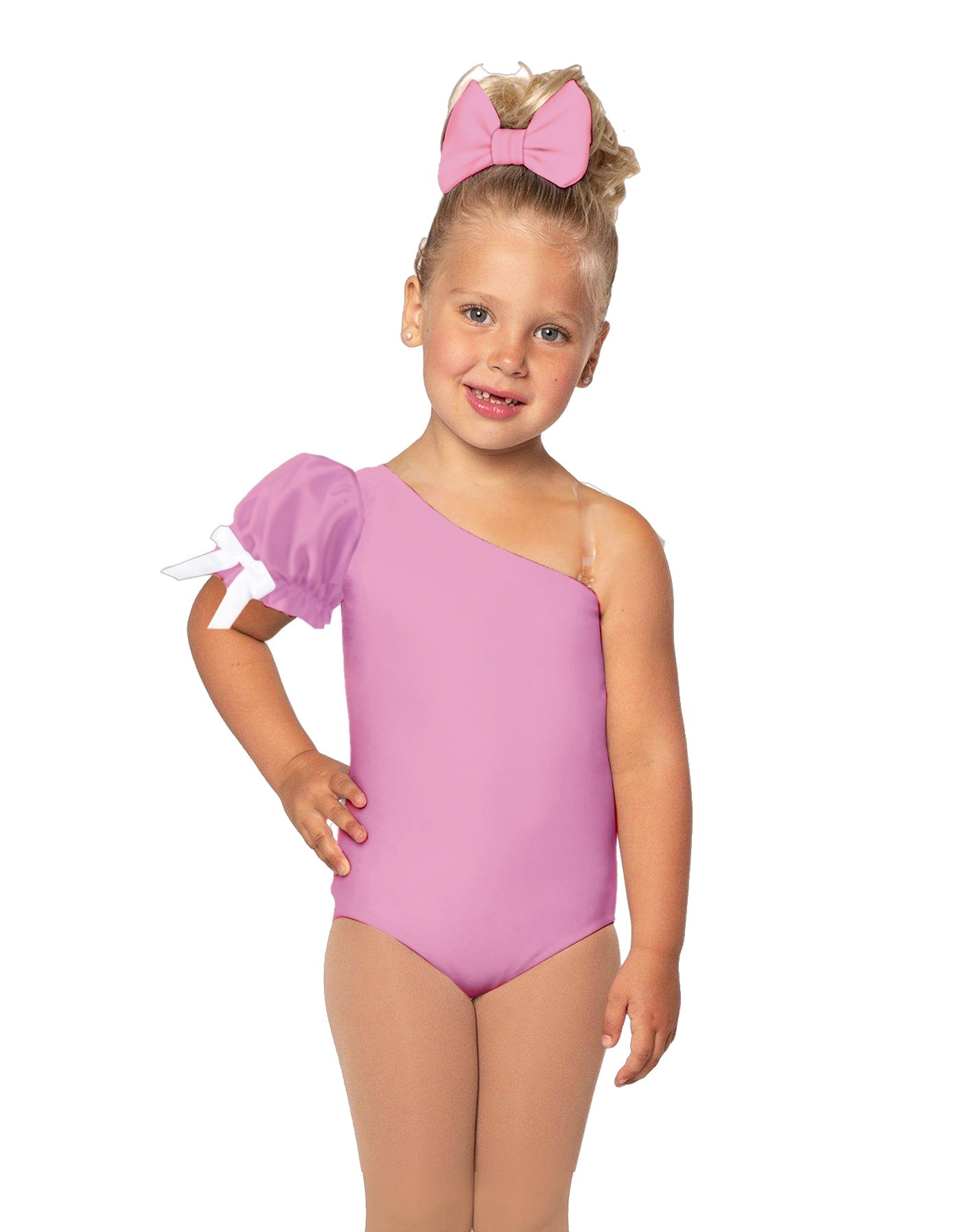 Solid Lycra One Shoulder Puff Sleeve Leotard