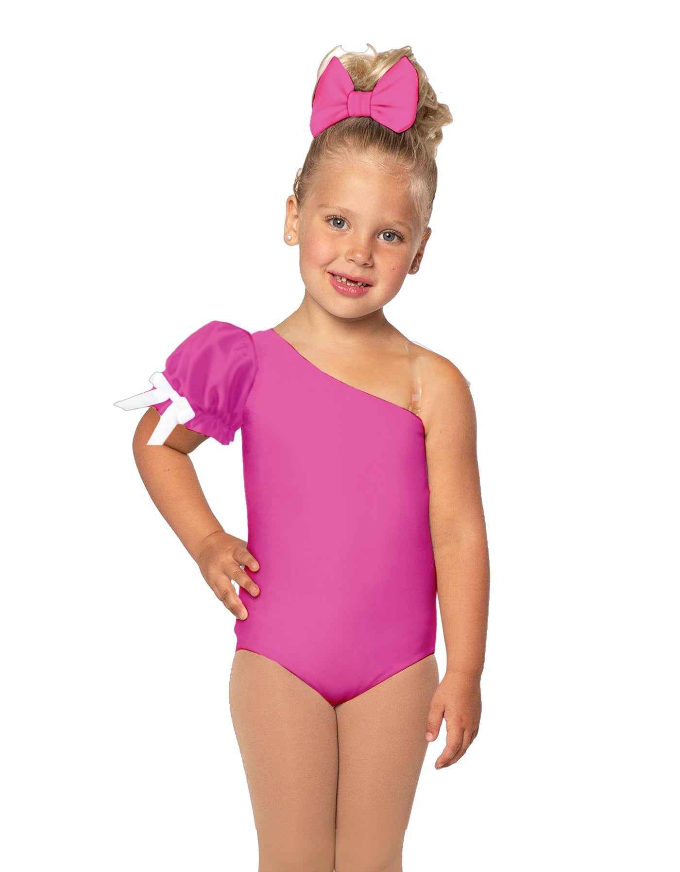 Solid Lycra One Shoulder Puff Sleeve Leotard