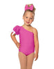 Solid Lycra One Shoulder Puff Sleeve Leotard