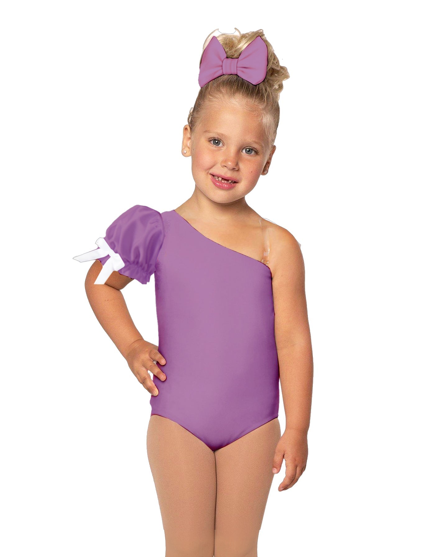 Solid Lycra One Shoulder Puff Sleeve Leotard