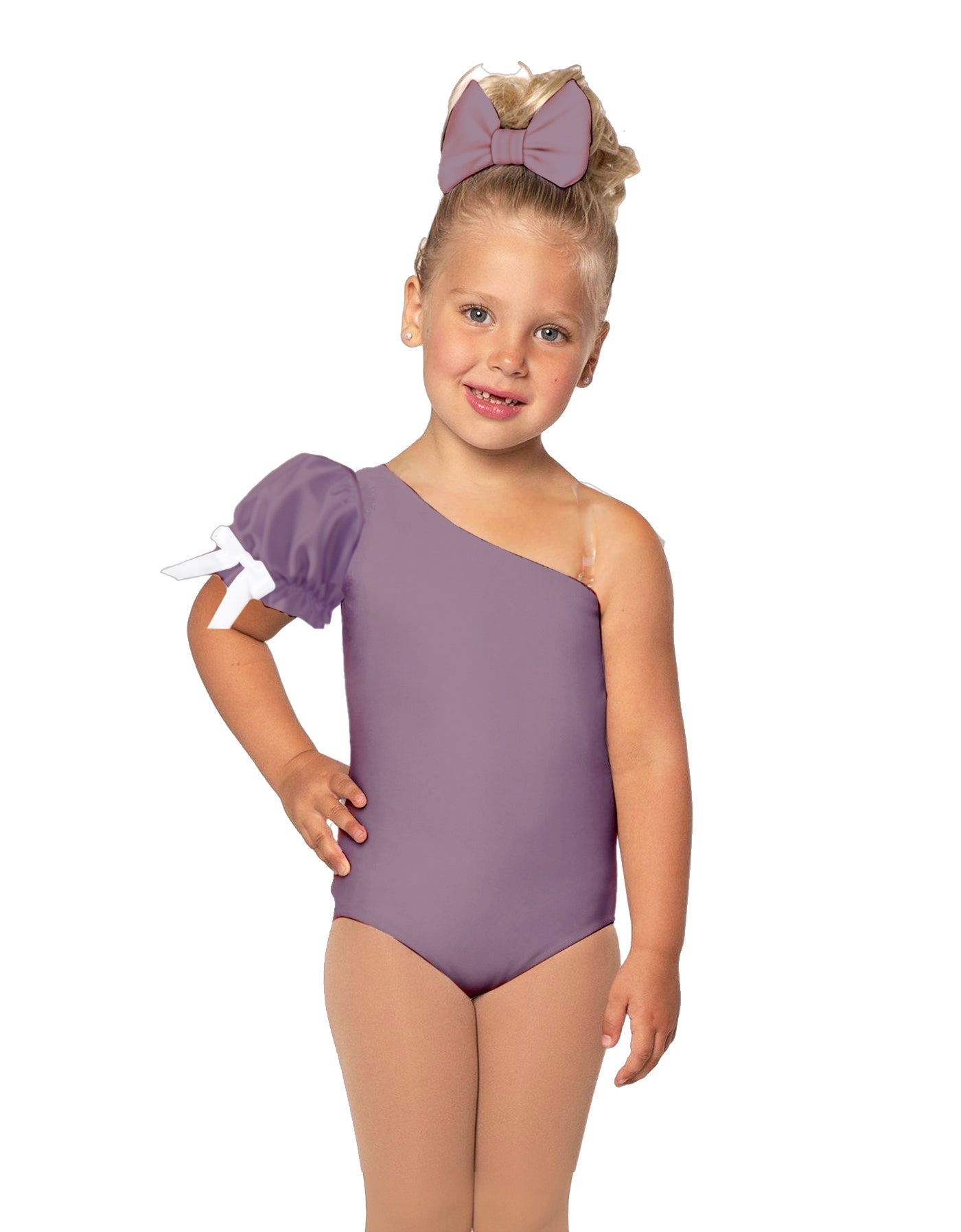 Solid Lycra One Shoulder Puff Sleeve Leotard