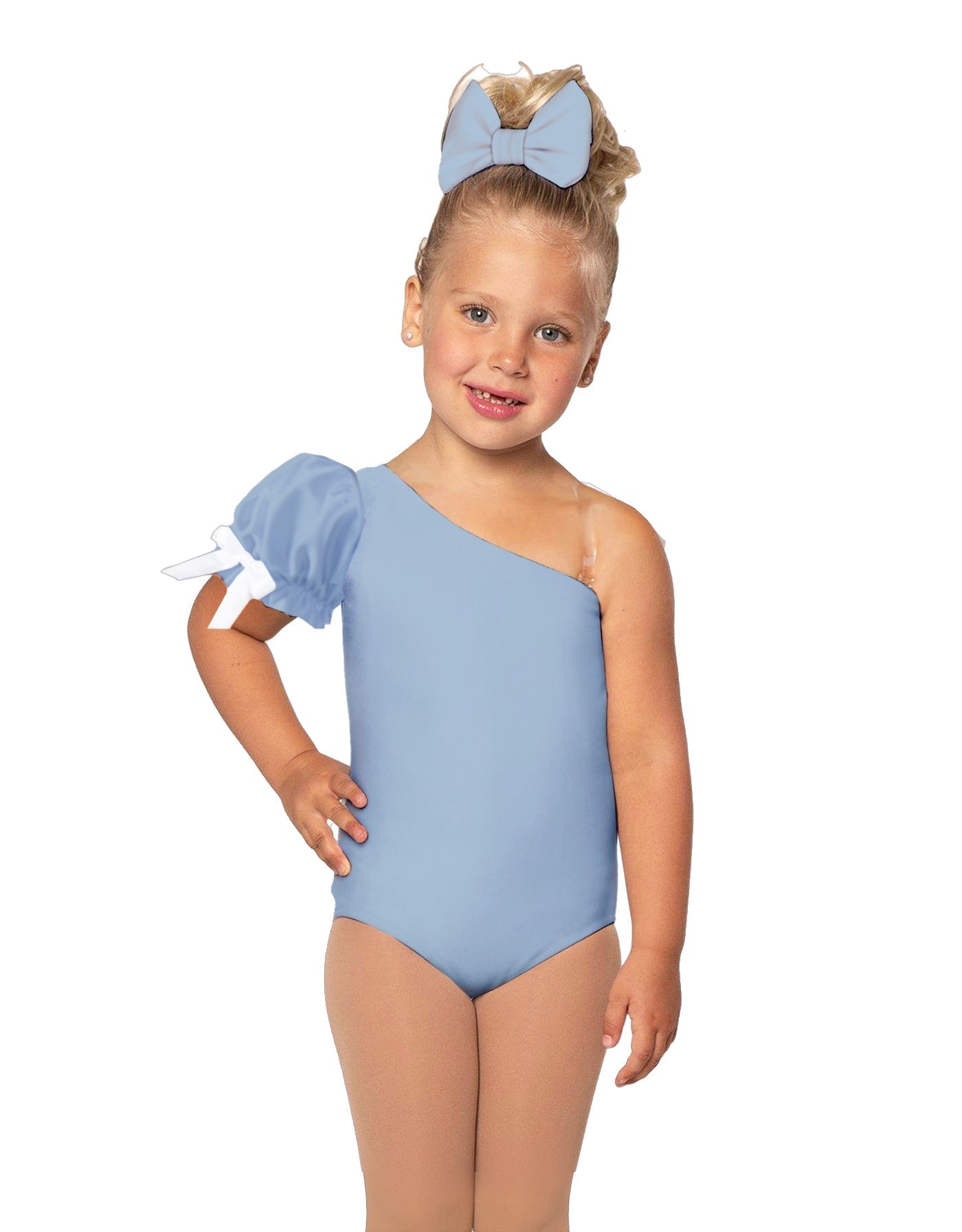 Solid Lycra One Shoulder Puff Sleeve Leotard