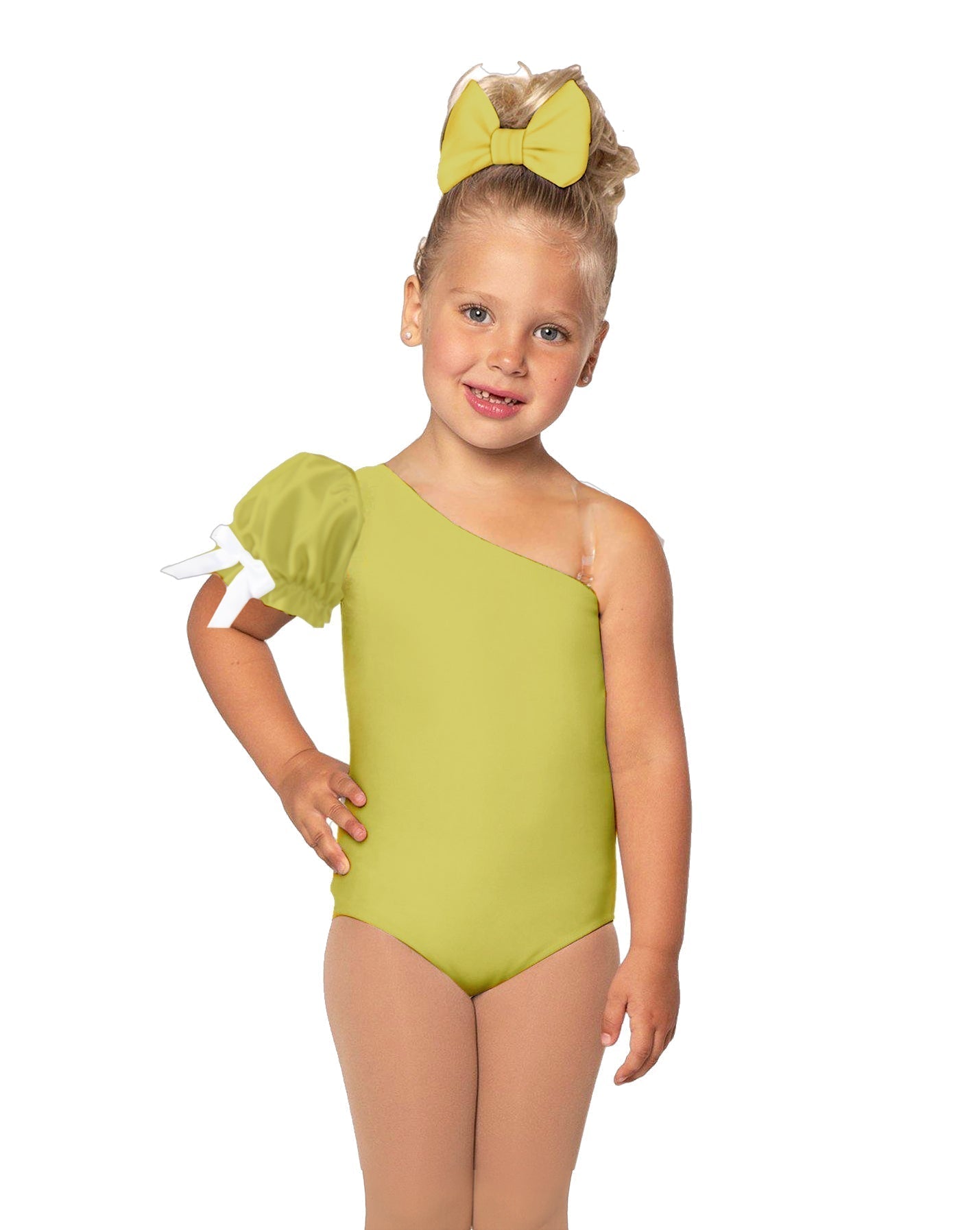 Solid Lycra One Shoulder Puff Sleeve Leotard