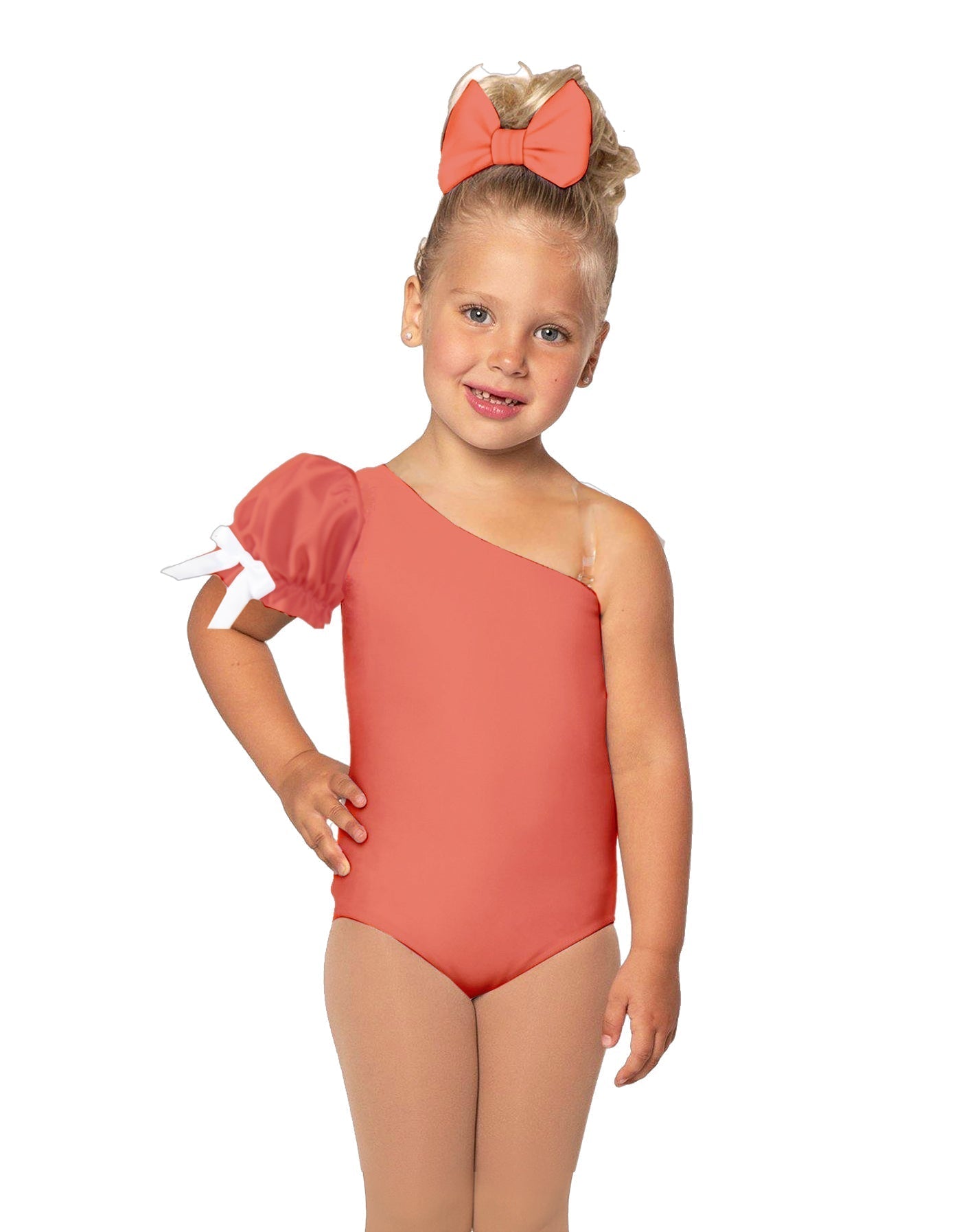 Solid Lycra One Shoulder Puff Sleeve Leotard