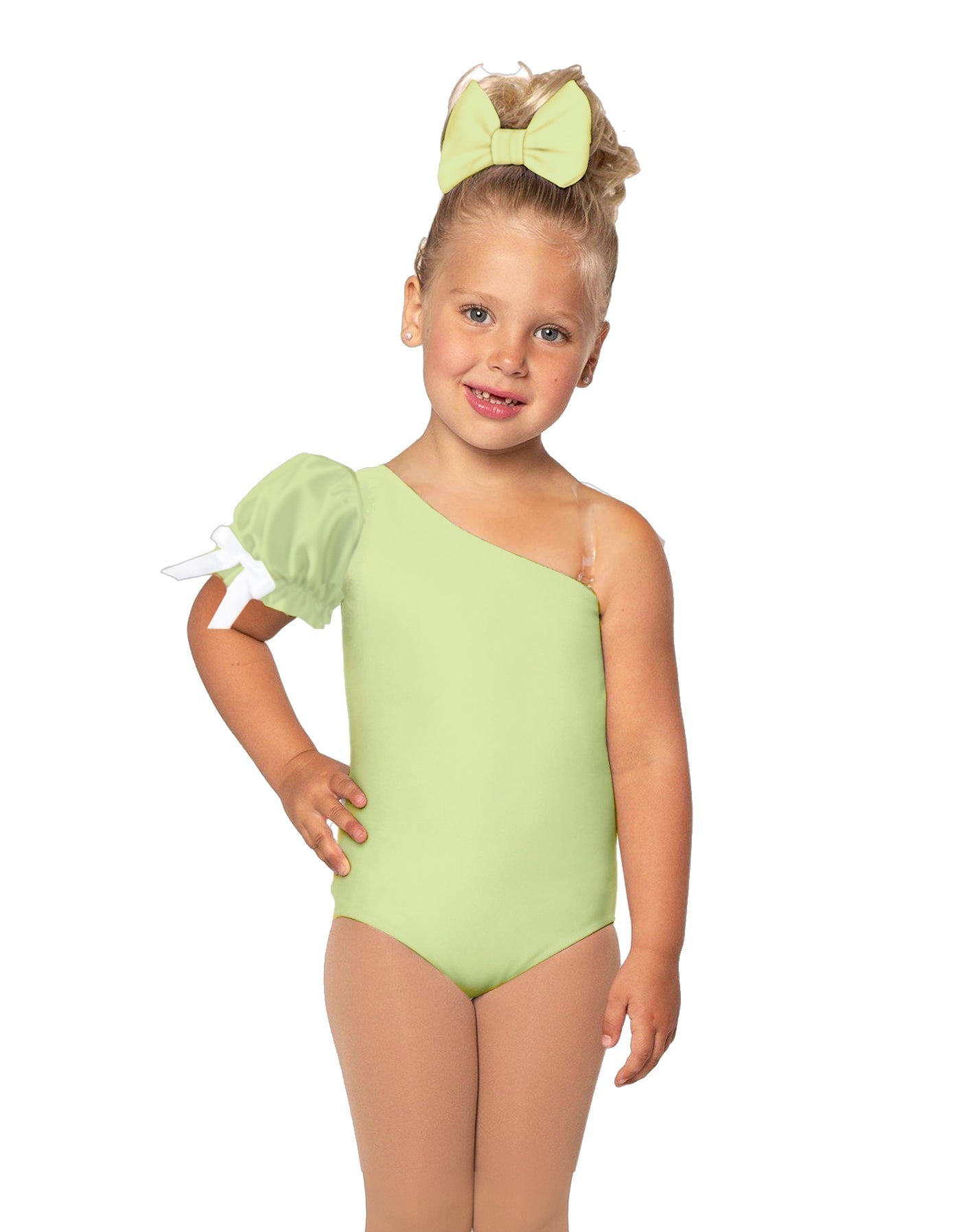 Solid Lycra One Shoulder Puff Sleeve Leotard