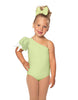 Solid Lycra One Shoulder Puff Sleeve Leotard