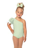 Solid Lycra One Shoulder Puff Sleeve Leotard