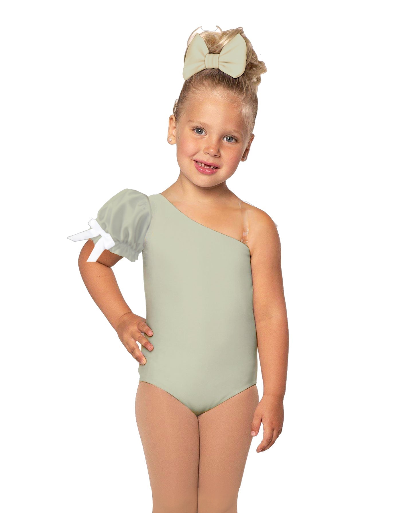 Solid Lycra One Shoulder Puff Sleeve Leotard