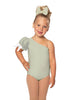 Solid Lycra One Shoulder Puff Sleeve Leotard