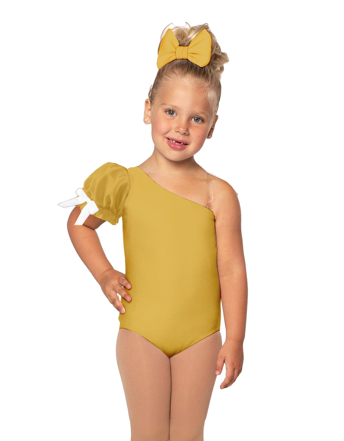 Solid Lycra One Shoulder Puff Sleeve Leotard