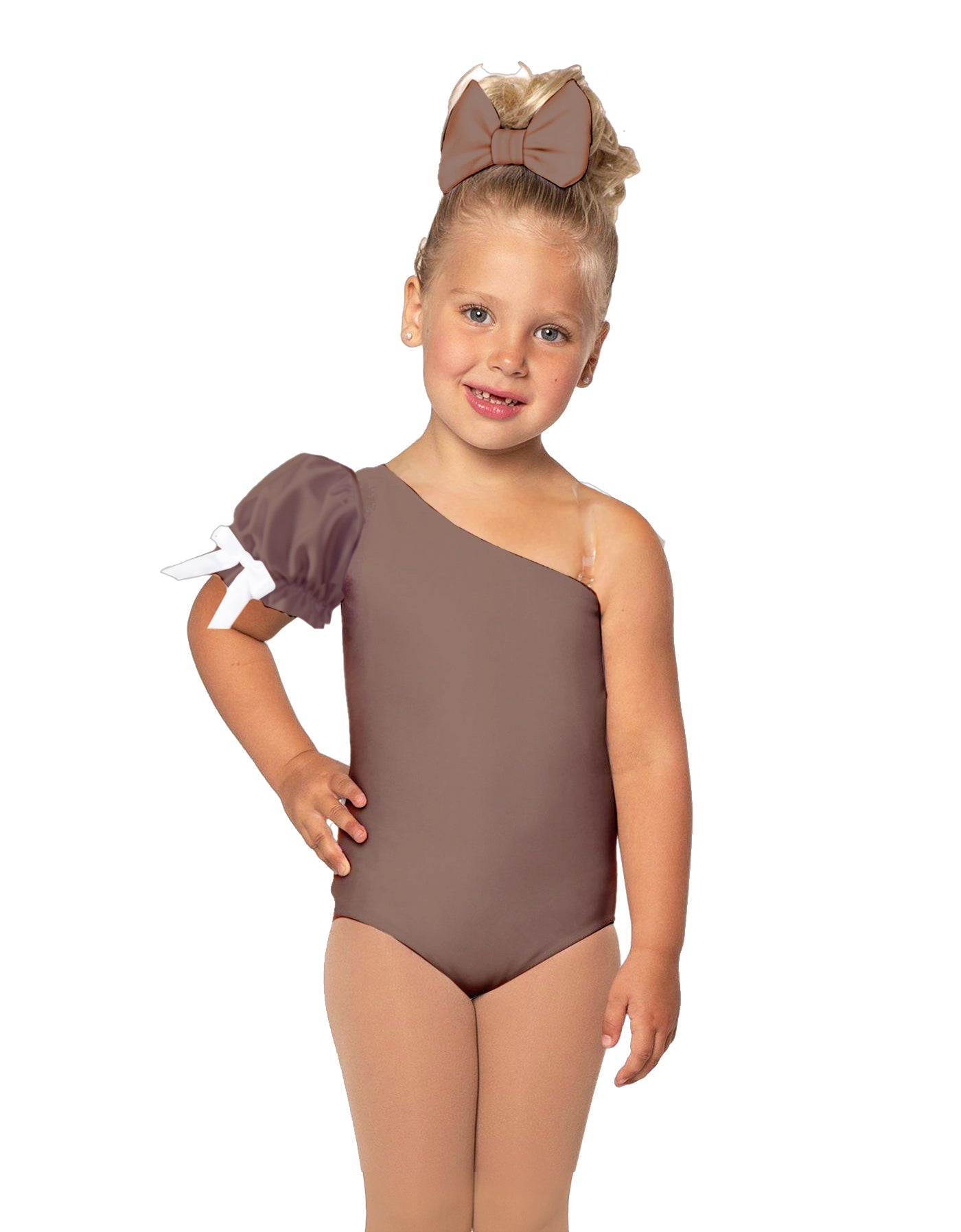 Solid Lycra One Shoulder Puff Sleeve Leotard
