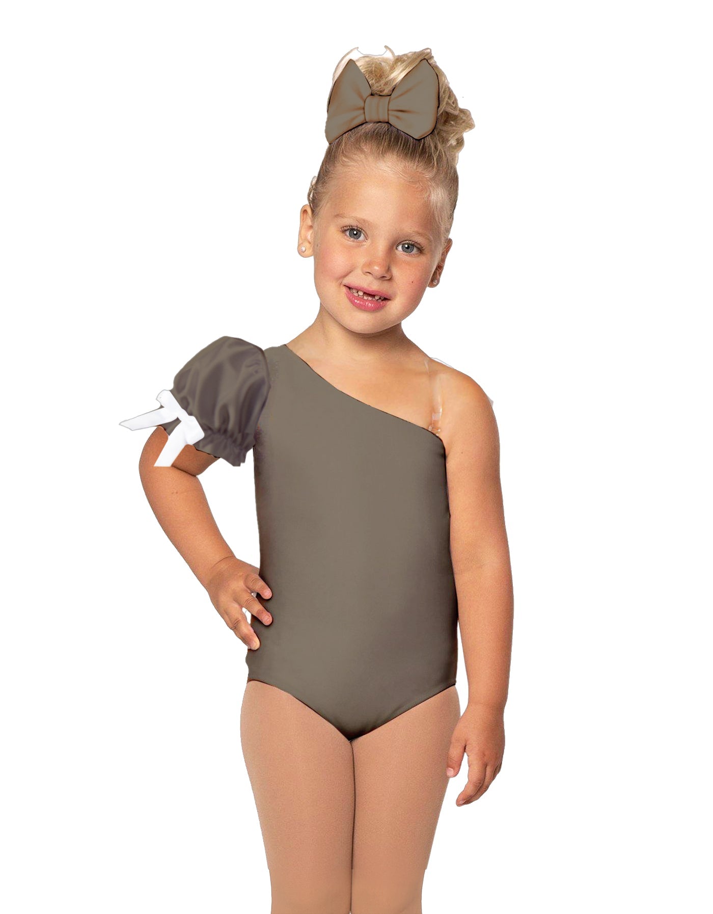 Solid Lycra One Shoulder Puff Sleeve Leotard