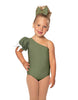 Solid Lycra One Shoulder Puff Sleeve Leotard