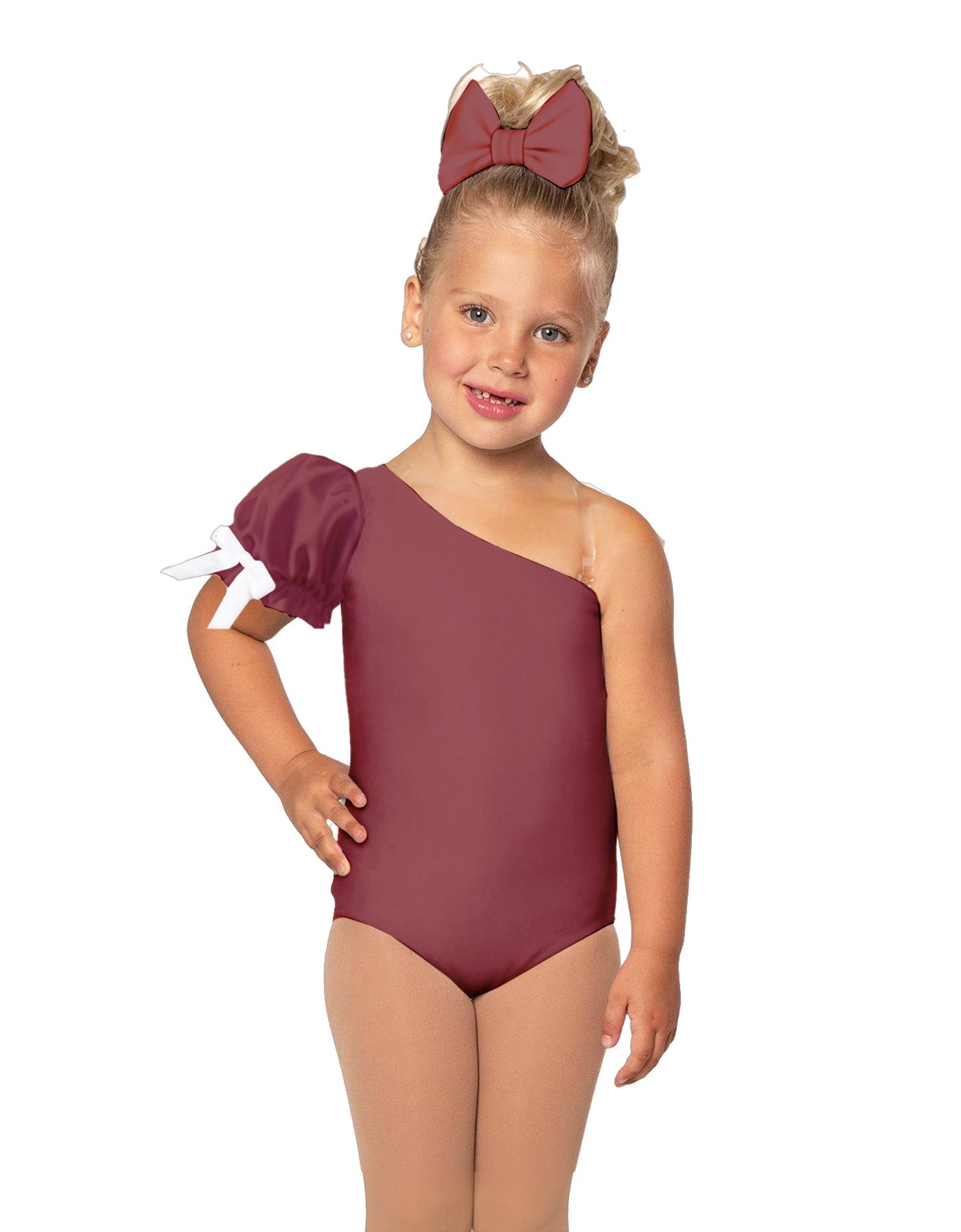 Solid Lycra One Shoulder Puff Sleeve Leotard