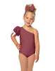 Solid Lycra One Shoulder Puff Sleeve Leotard